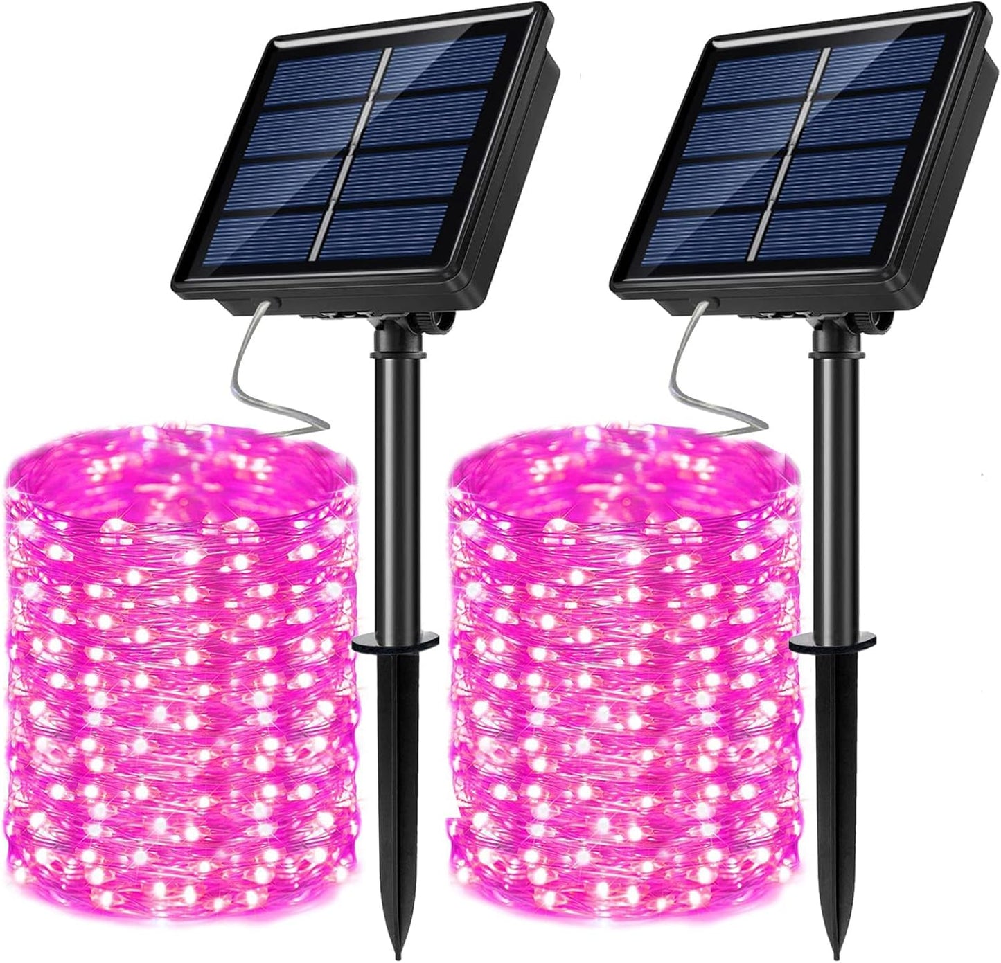 2 Pack Solar Powered Fairy String Lights Outdoor Waterproof 8 Modes Twinkle Christmas Decorations Lights, Each 33ft-100LED, 40ft-120LED, 66ft-200LED, 80ft-240LED, (Pink, 66)