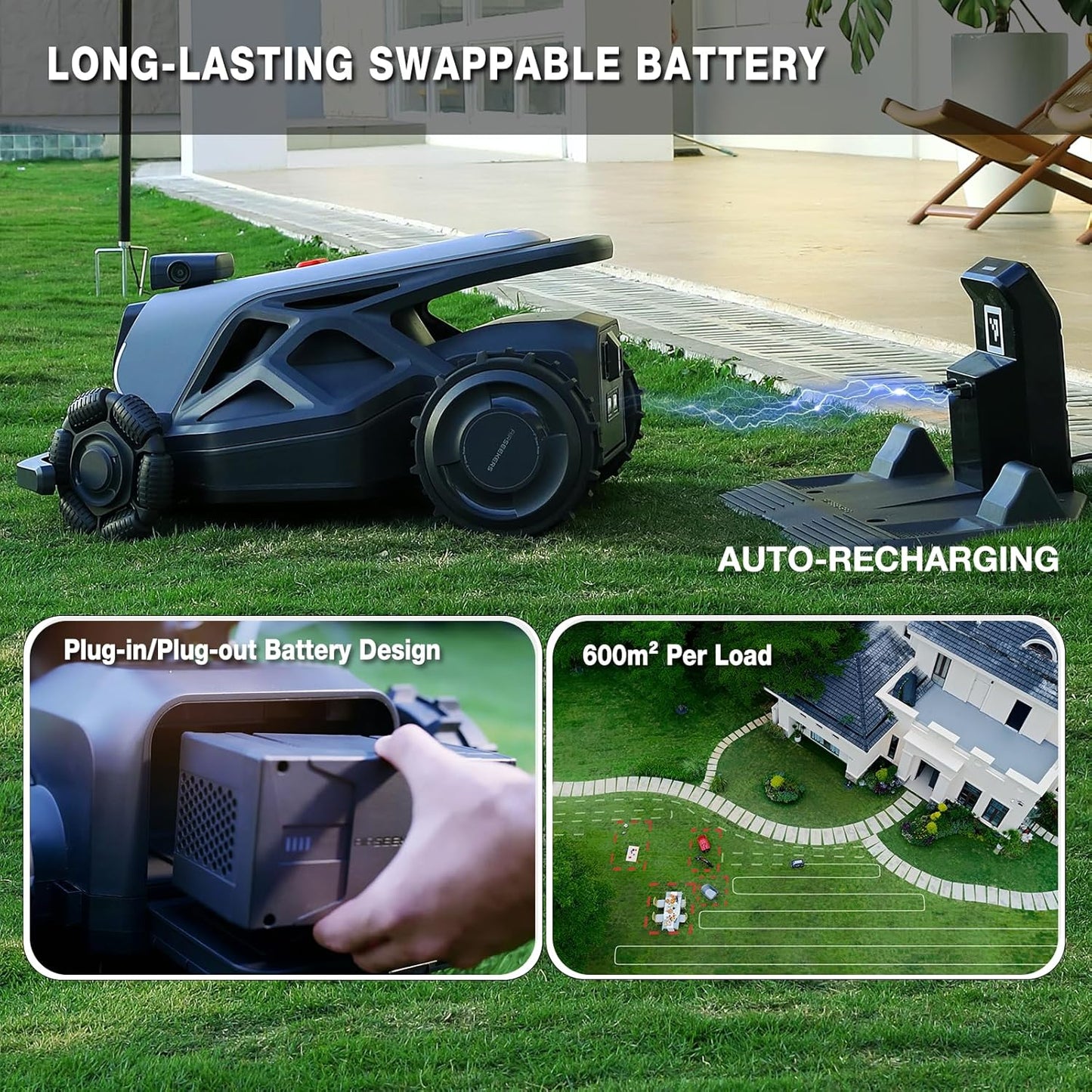 Robot Lawn Mower 21.9V 15000mAh 328.5Wh, 65% Slope, 2400㎡ Mowing Area, AI Vision & RTK Auto-Mapping, 1.18"-3.54" Cutting Height, Smart Collision Avoidance, APP Control, IPX6 Waterproof
