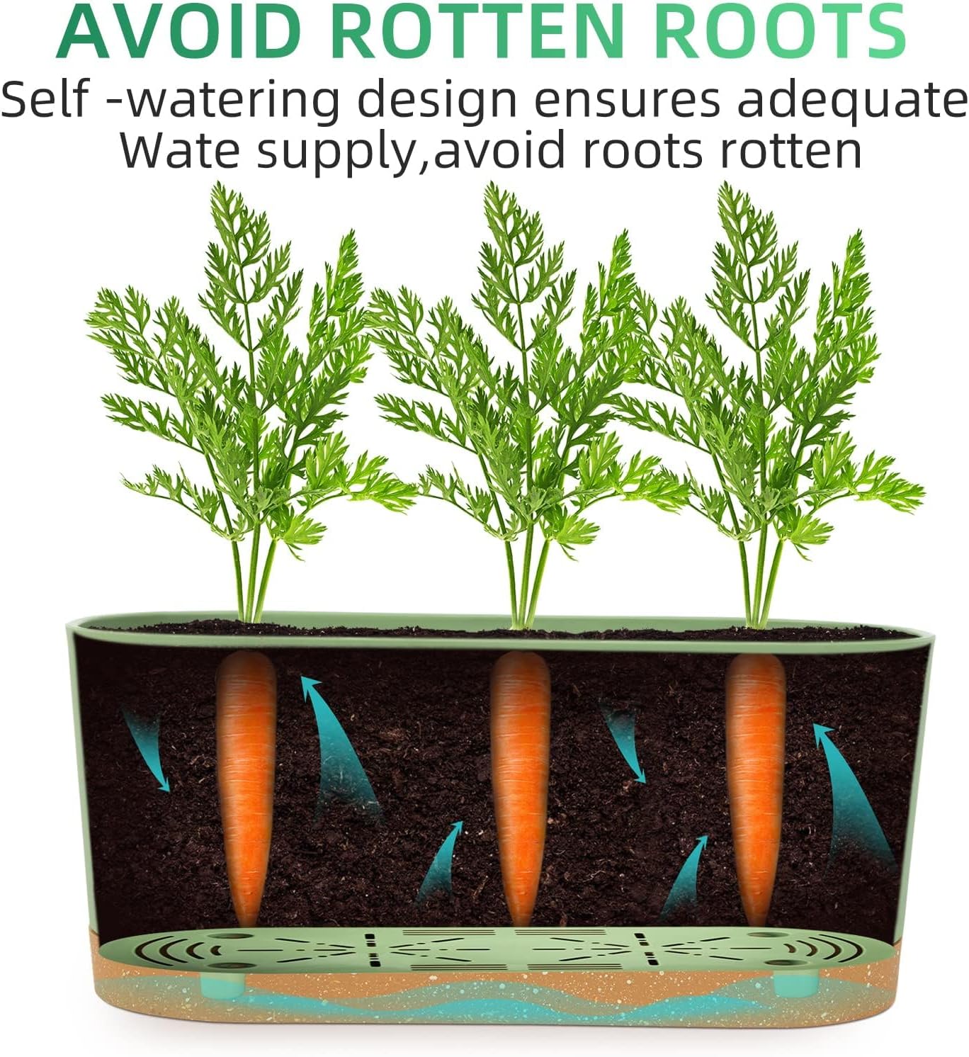 QCQHDU 16" L x 7.6" W x 7" H Window Planter Box, 2 Pack Self Watering Pots for Indoor Plants with Drainage Holes & Saucer, Outdoor Flower Pots Home Garden Modern Decor