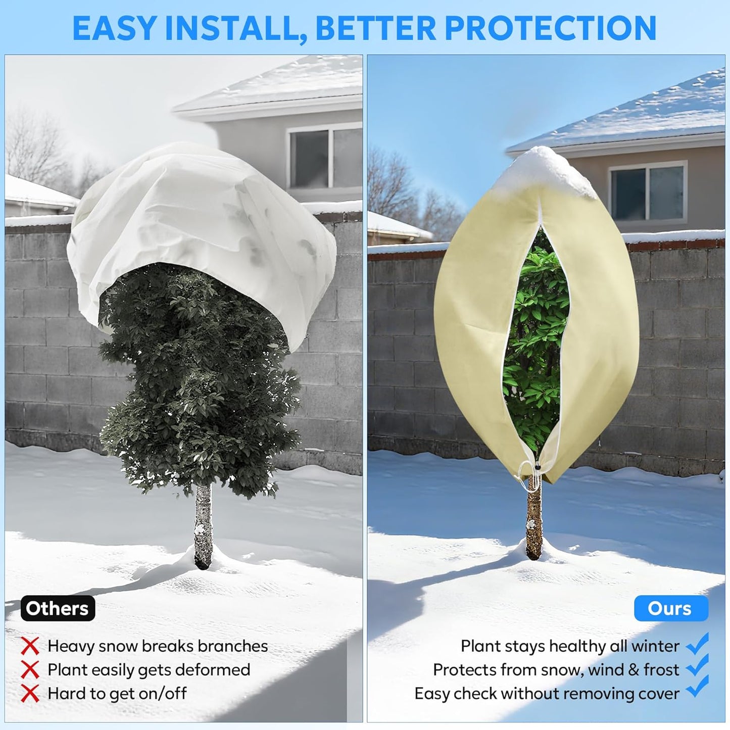 MIXC Plant Covers Freeze Protection, 31.4''×39.3'' Winter Cold Weather Frost Blankets Shrub Jacket with Drawstring Reusable Frost Protection Cloth for Outdoor Plants Fruit Tree Potted (2 Pack)