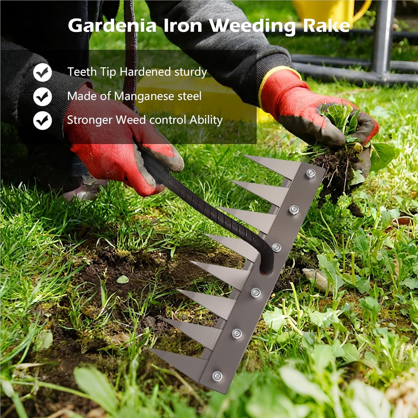 Iron Weeding Rake 2.0, New 5/6/7/8 Garden Weeder Rakes, Heavy Duty Yard Rake Hand Weeder Puller Tool for Efficient Weed Removal, Soil Cultivation, and Lawn Care, Without Stick (7 Teeth)