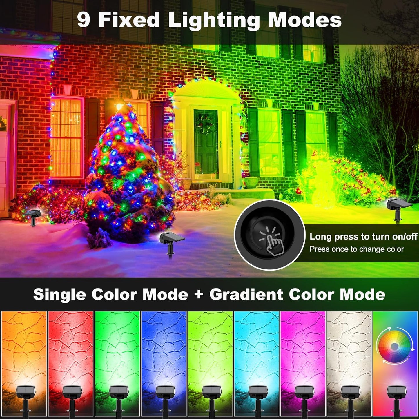 Fabrito Solar Color Changing Lights Outdoor, 9 Color Modes Landscape Spotlights, Dusk to Dawn Solar Powered Spot for Outside, Solar Garden Lights for Yard, Pathway, Tree 10 Pack (Multicolor)