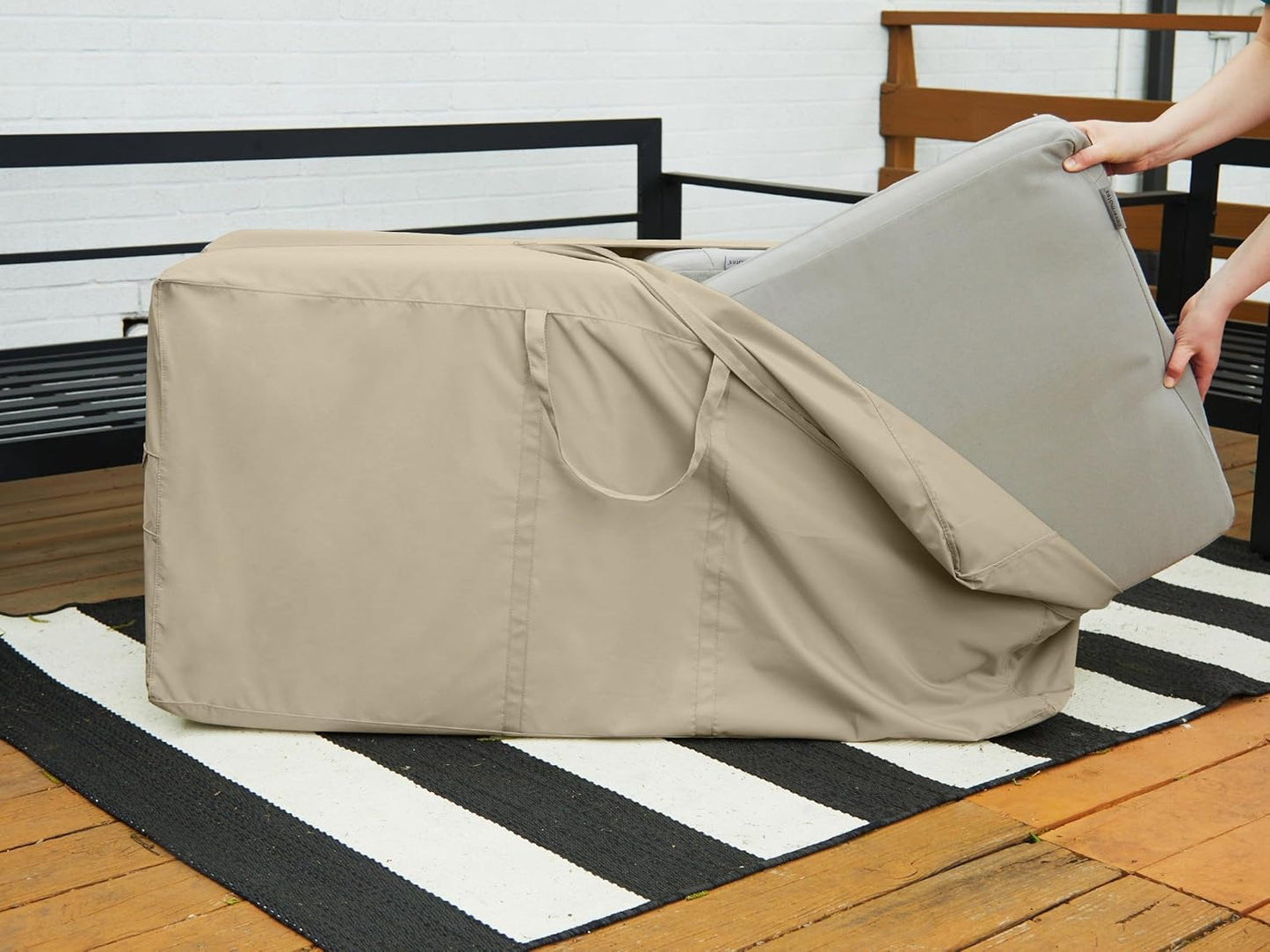 Covermates Cushion Storage Bag - Weather Resistant Polyester, Weather Resistant, Water Resistant Zipper, Cover Accessories, 48Wx 16D x 22H, Khaki