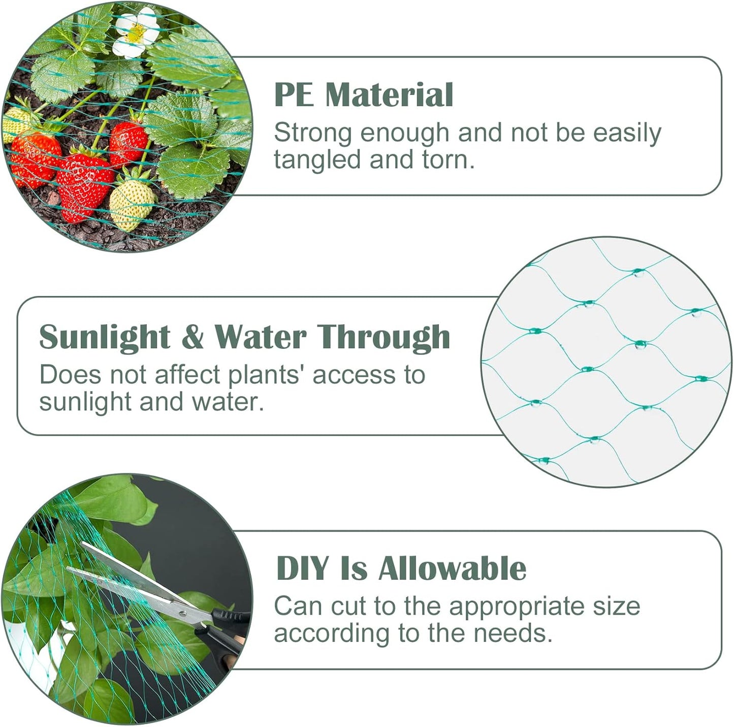 CandyHome 13Ft x 33Ft Anti Bird Protection Mesh Garden Netting Seedlings Plants Flowers Fruit Trees Vegetables from Rodents Deer Reusable Fencing, Green