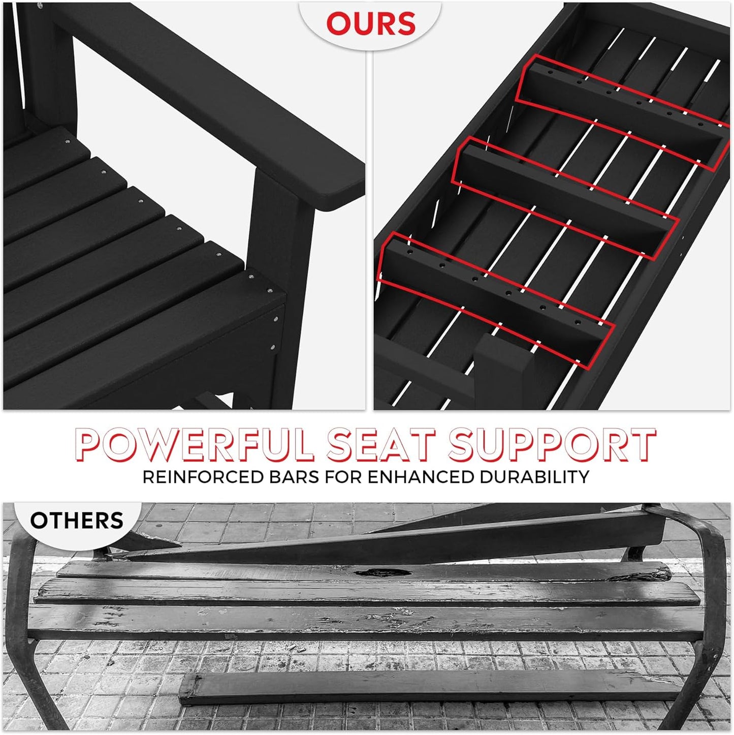 Garden Bench, Farmhouse Park Front Porch for Entryway Bench Outdoor Seating Low Bench Patio Bench Outside/Indoor, Black