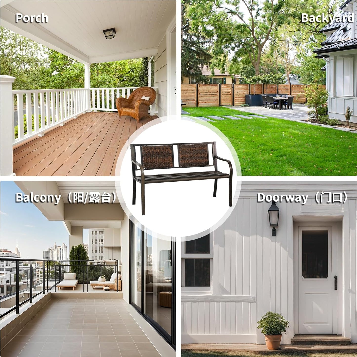 YLGJ&TIDY 50" Outdoor Bench, Metal Garden Bench, Patio Park Bench with Backrest & Armrests, Rust-Resistant, Perfect for Gardens, Parks, Porch, Lawn and Yard (Country Rustic)