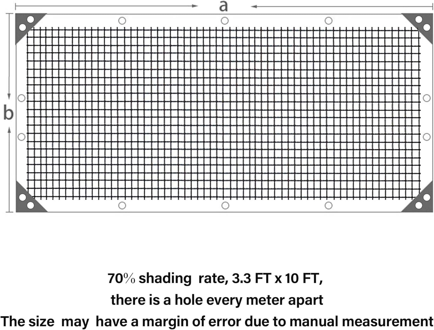 winemana 70% Black Shade Cloth, 3.3 x 10 FT Garden Mesh Tarp for Plants Heat Protection with Grommets, Sunshade Plant Cover for Greenhouse, Barns Kennel, Outdoor Netting Screens for Patio & Porch