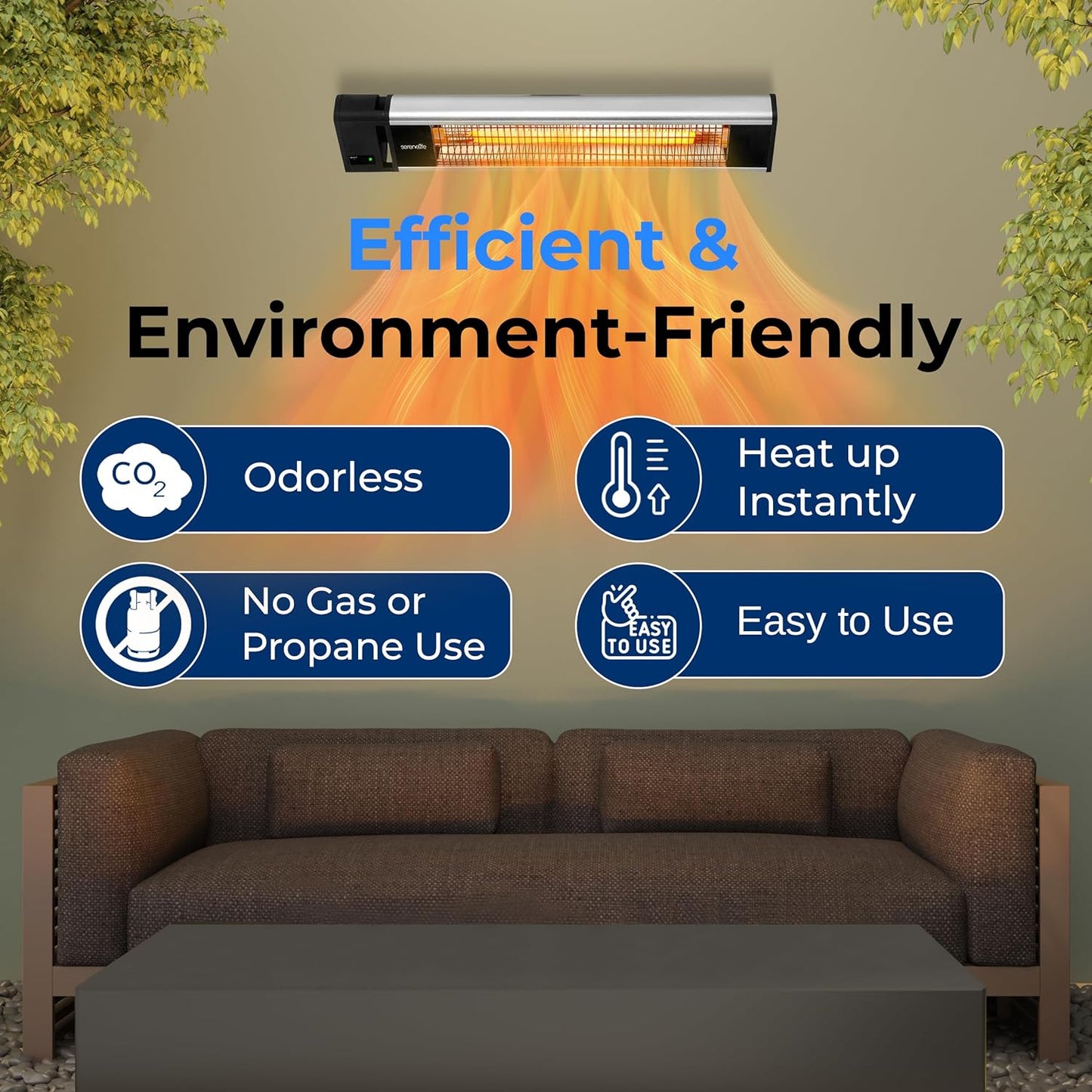 SereneLife Infrared Patio Heater, Wall-Mounted Electric Heater with Remote, 1500W, IP65 Approved, Odorless, Indoor/Outdoor for Patio, Restaurant, Backyard, Garage, Decks