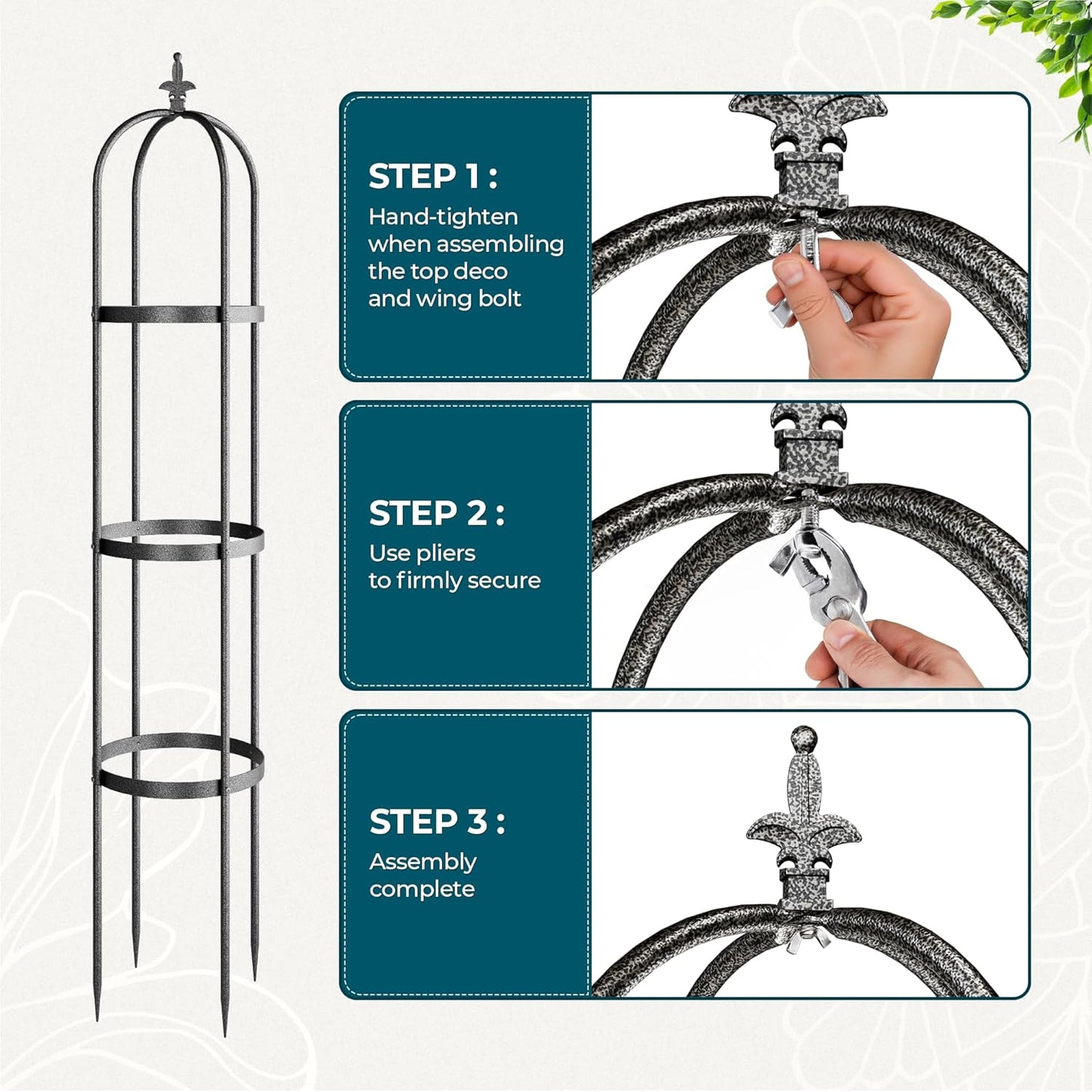 Idzo Trellis for Climbing Plants Outdoor, Garden Trellis Steel, Obelisk Design Stone Coated, 72 in Upgrade 2025, Vertical Support for Climbing Plants, Decorative for Outdoor & Indoor Use