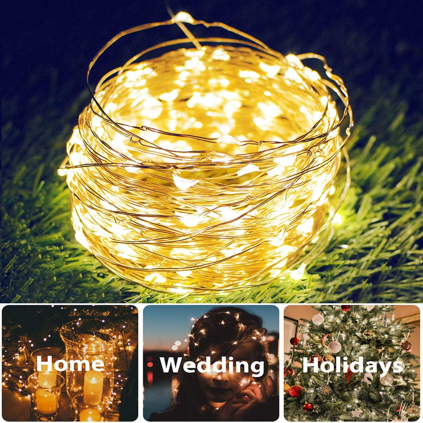 2 Pack Total 200 LED 66FT Solar Powered Copper Wire String Lights Outdoor, Waterproof, 8 Modes Fairy Lights for Garden, Patio, Party, Yard, Christmas (Warm White)