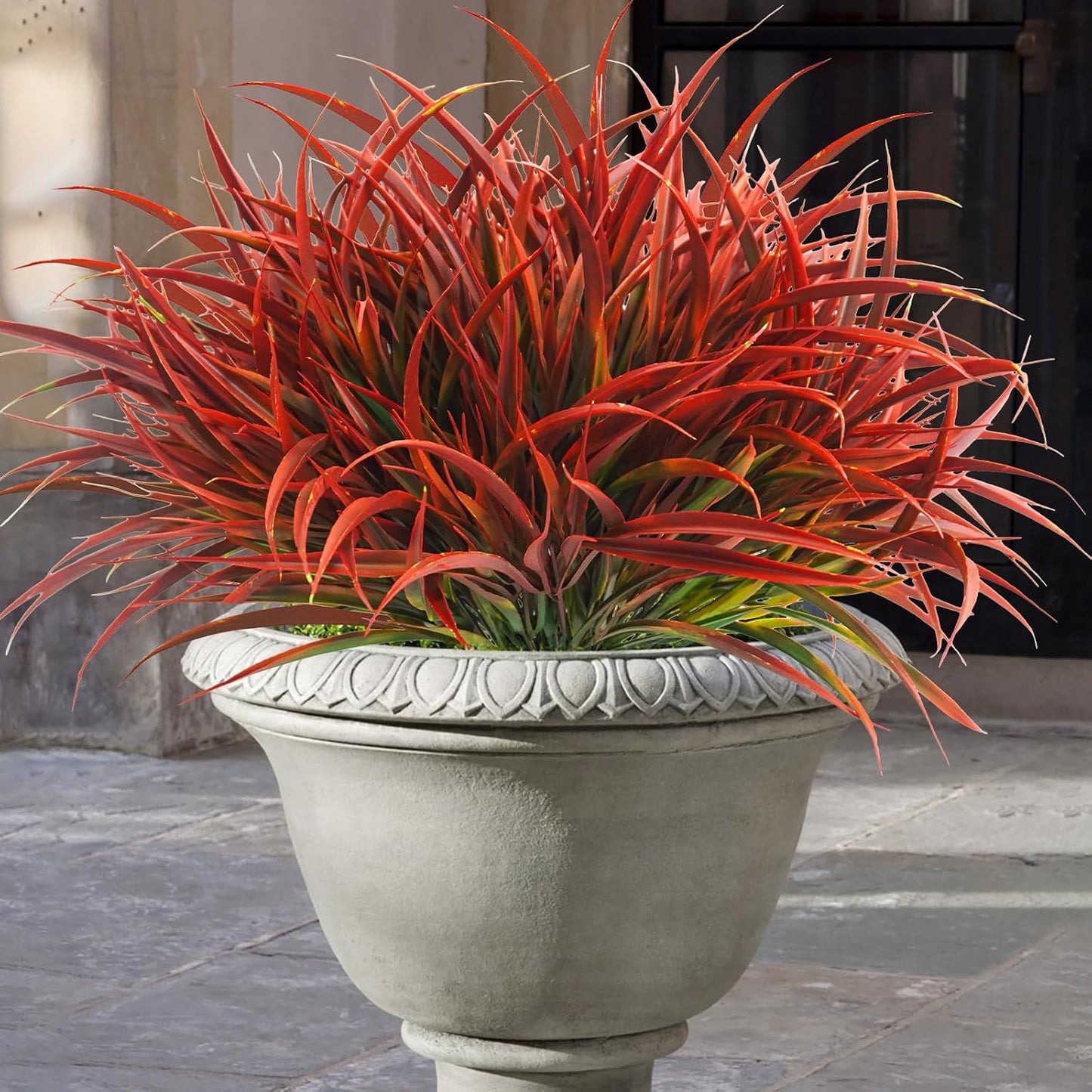 Uieke 6 Bundles Artificial Outdoor Plants UV Resistant Fake Grass Plants Faux Plastic Plants Greenery Shrubs for Home Garden Pathway Window Box Front Porch Cemetery Fall Decor, Autumn Red