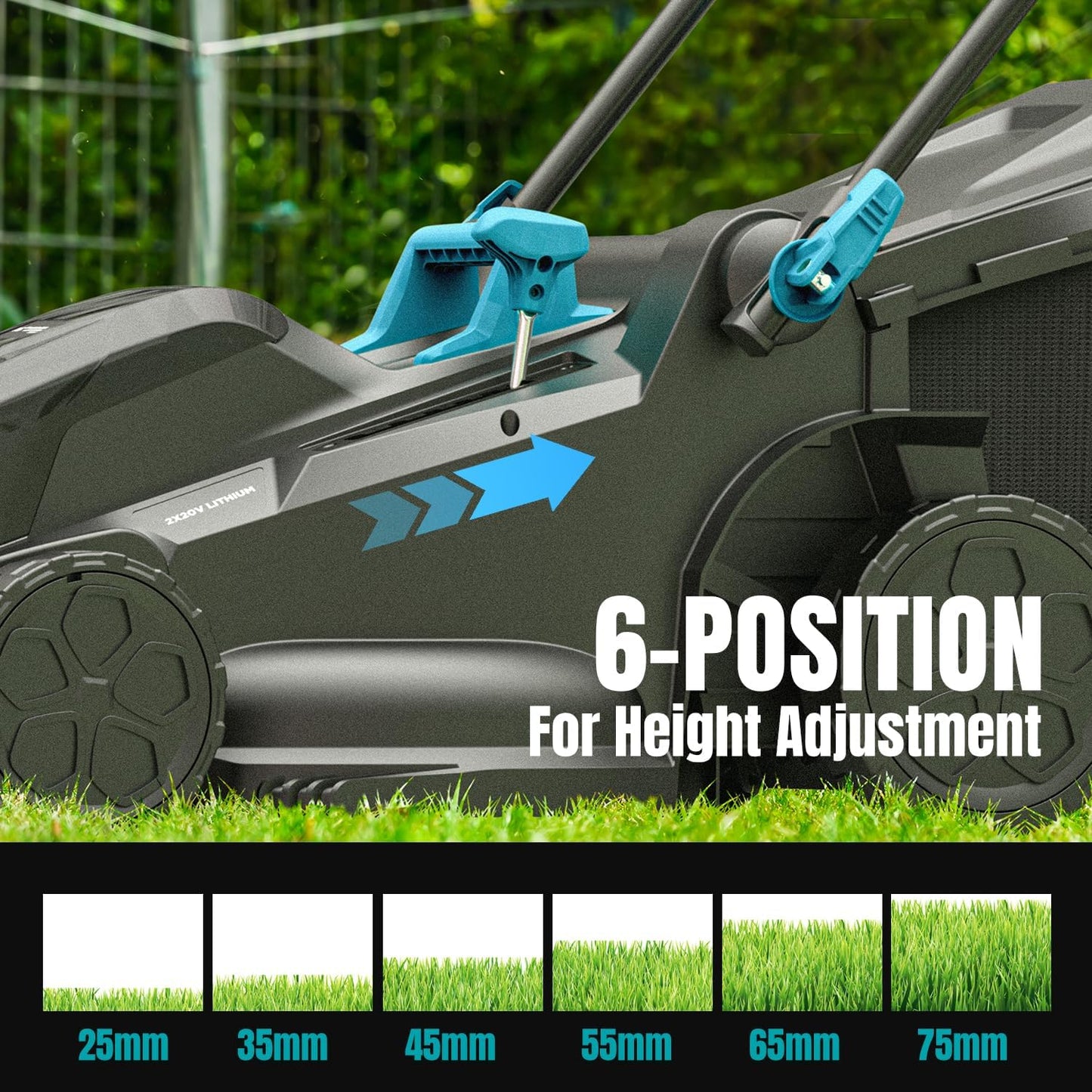 Electric Lawn Mower Cordless, 2x20V 16 inch Push Lawn Mower with 6-Position Cutting Height Adjustment, 2x4.0Ah Battery & Dual Charger Included