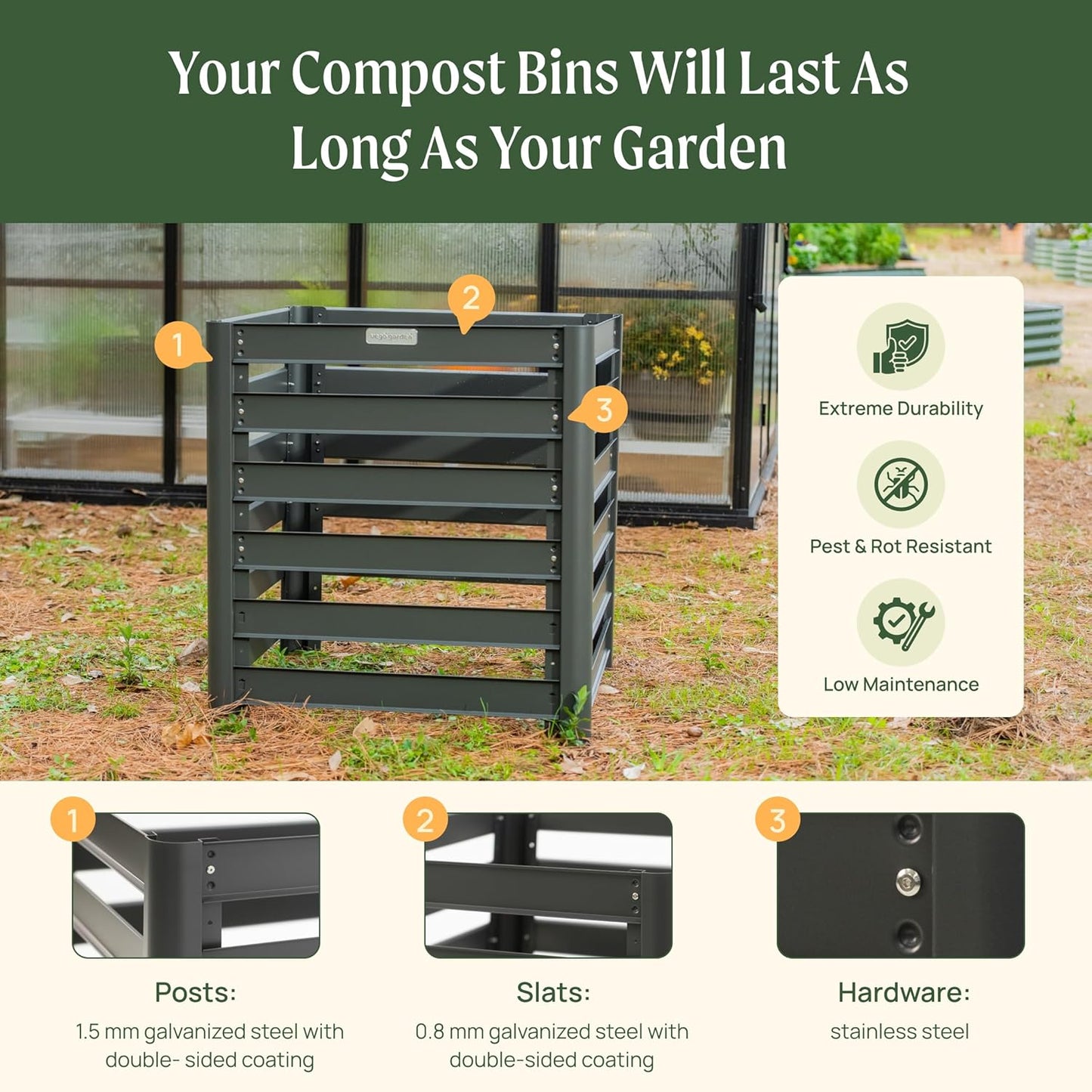 Vego Garden 32" Tall Modular Compost Bin 60" x 30" x 32"
