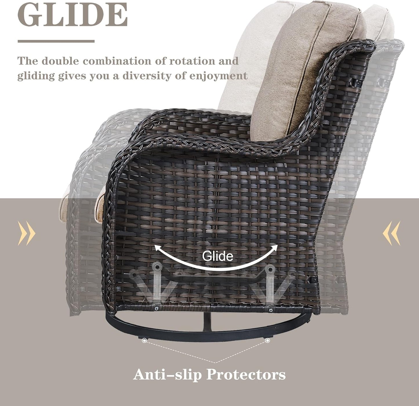 Outdoor Patio Furniture Set with 50000BTU Propane Fire Pit Table, 4 Pieces Wicker Patio Conversation Set with 2 Swivel Rocker Glider Chairs Rattan Sofa Blue Cushion Perfect for Casual Gathering