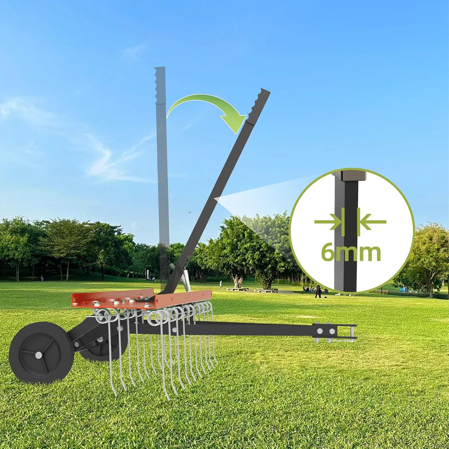 40 Inch Orange Tow-Behind Dethatcher with 20 Spring Steel Tines, Pull Dethatcher for Outdoor Yard Care, Garden Farm Grass Tractor Rake to Remove Thatch, Leaves and Needles from Large Lawn Areas