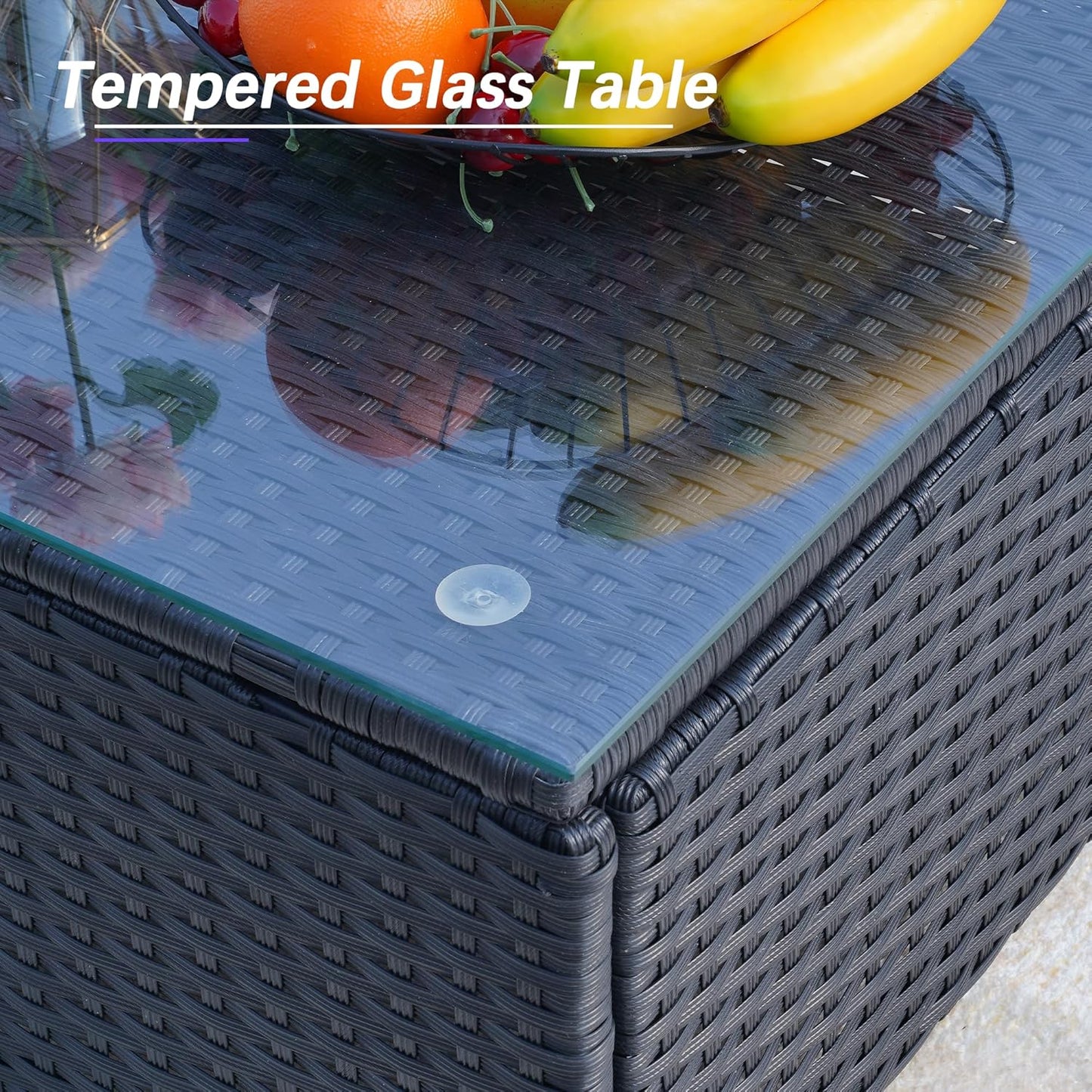 7 Piece Patio Furniture Set, Outdoor Couch Set—All-Weather Outdoor Furniture Sectional w Water Resistant Thick Cushions, Patio Sofa Set w 2 Extra Pillows and Coffee Table, Turquoise/Black