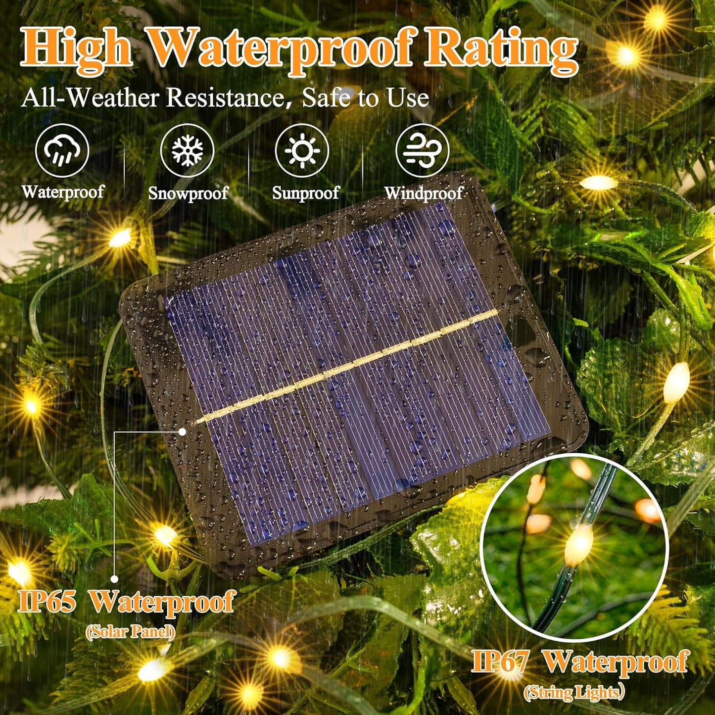 2 Pack Solar String Lights Total 480LED 158FT, IP67 Waterproof String Lights for Outside with 8 Modes, Upgraded Solar Panel Fairy Lights for Garden Party Wedding Decorations (Warm White)