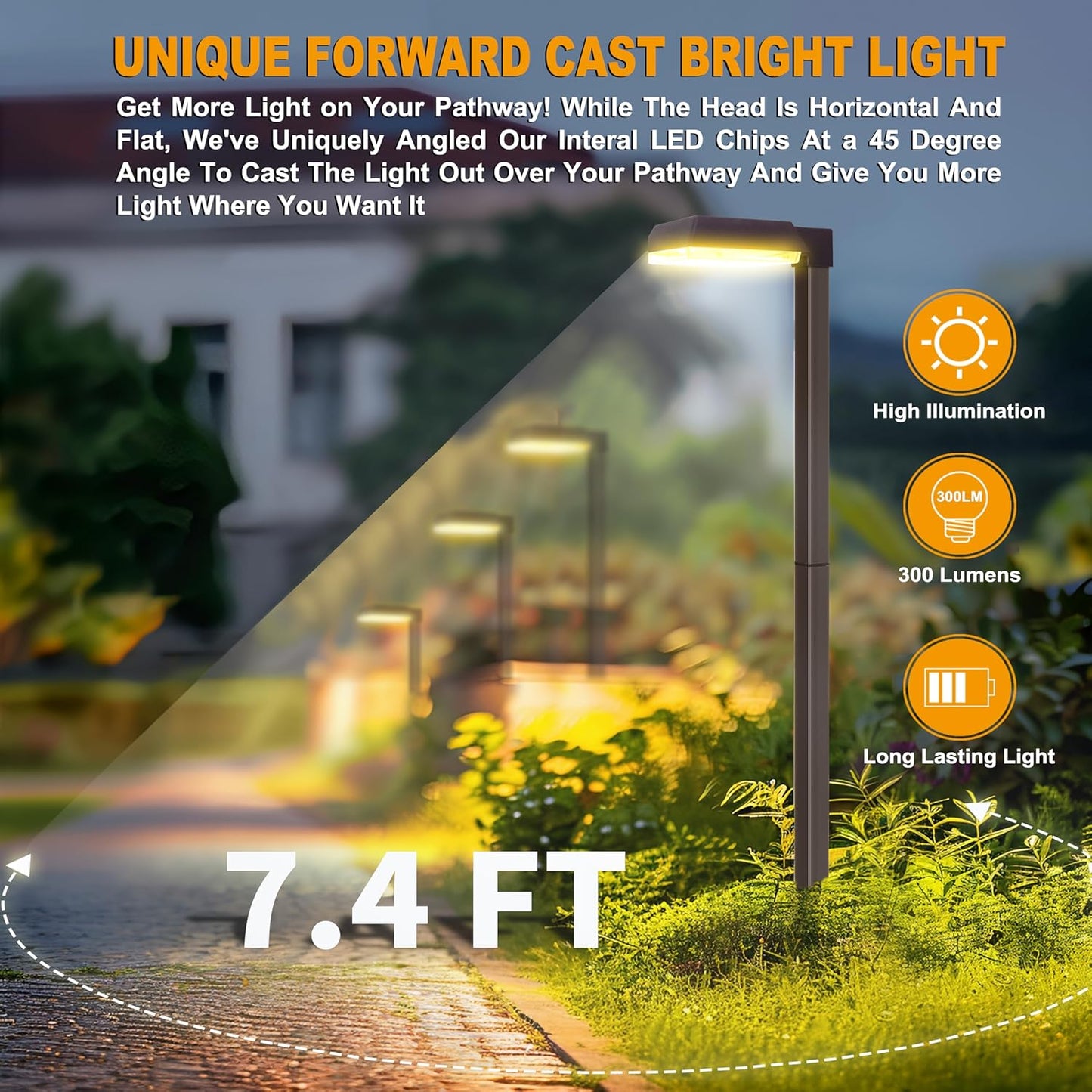 Bobcat Solar Pathway Lights Super Bright 300 lumens with 2-in-1 Warm White and Daylight Modes, Dark Brown Solar Lights for Outdoor Path, Sidewalk, Driveway or Walk Way Light(4 Pack)