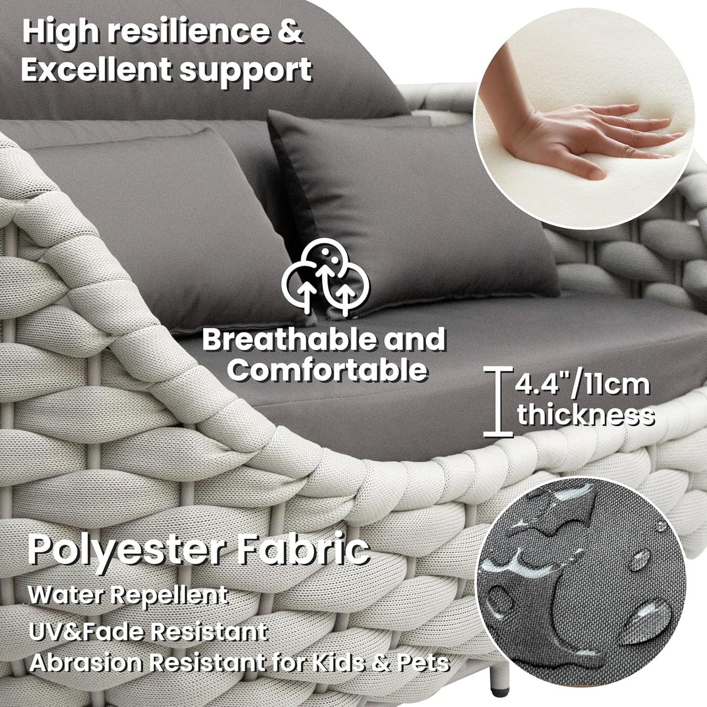 Patio Conversation Deck Furniture Sets: 6-Piece Aluminum Woven Rope Outdoor Sofa Set - Modern Cushions Couch Set - No Assembly Metal Porch Seating for Deck Yard Garden Lanai Pool Hotel Resort