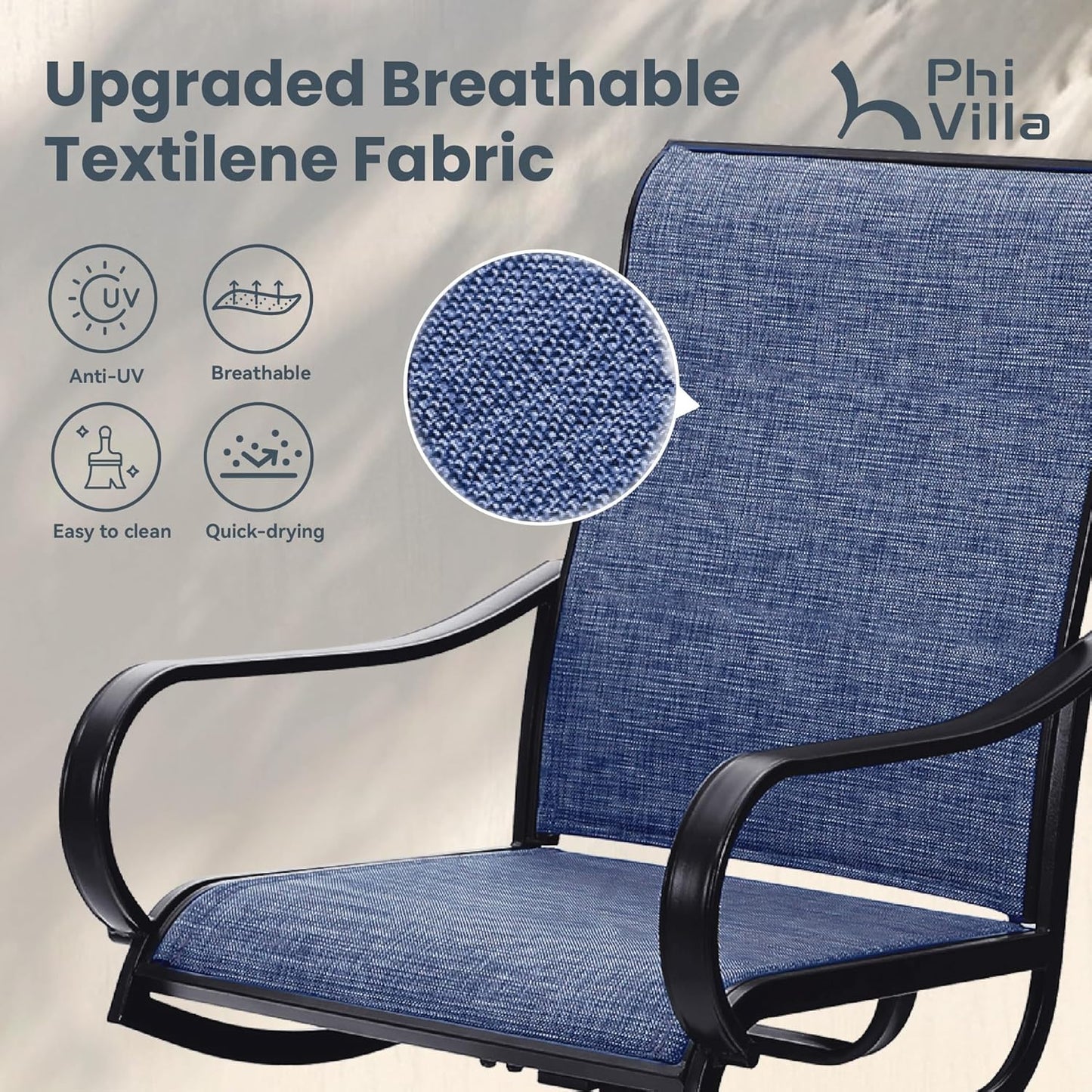 PHI VILLA 9 Piece Outdoor Patio Dining Set, Large Square Metal Dining Table and 8 Outdoor Swivel Dining Chairs, Patio Table and Blue Chair Furniture Dining Set for 8 Person