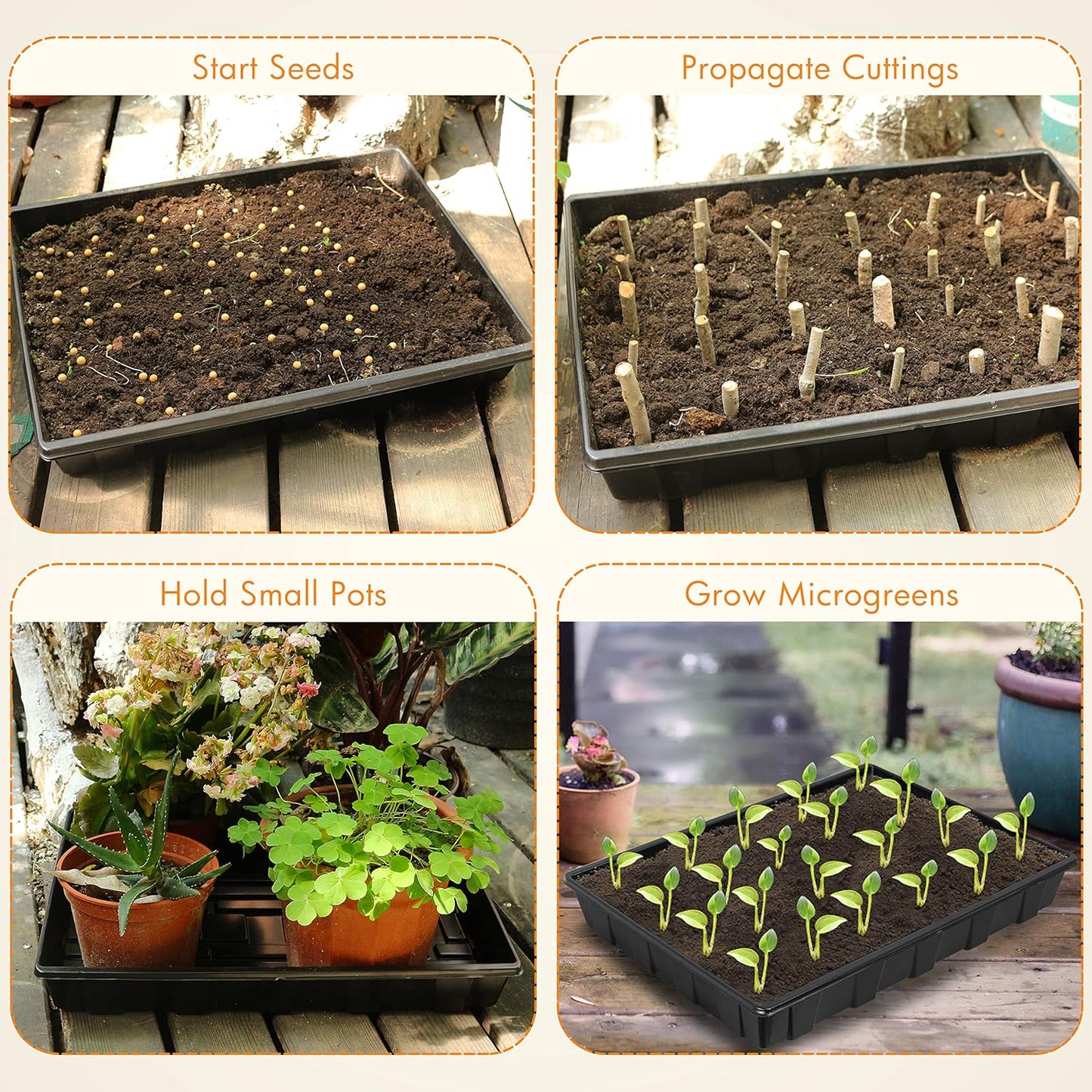 Gardzen 10 Pack Seed Trays, Reusable Plant Grow Trays, Ideal for Seed Starting, Microgreens, Indoor Gardening, and Greenhouse Plant Nurseries - No Drain Holes, 17.3" x 13"