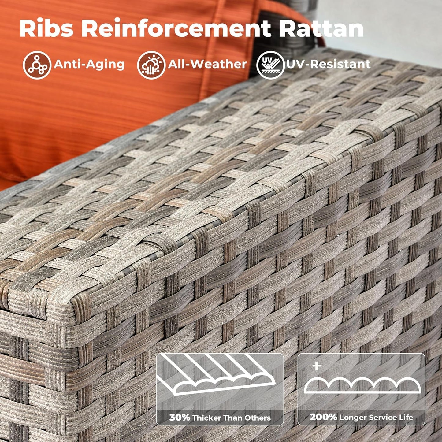 ovios 15 Pieces Patio Furniture Set, Outdoor Wicker Sectional Sofa with Swivel Chairs Coffee Table, Modern Modular Deep Seat Rattan Couch Conversation Sets, Orange Red