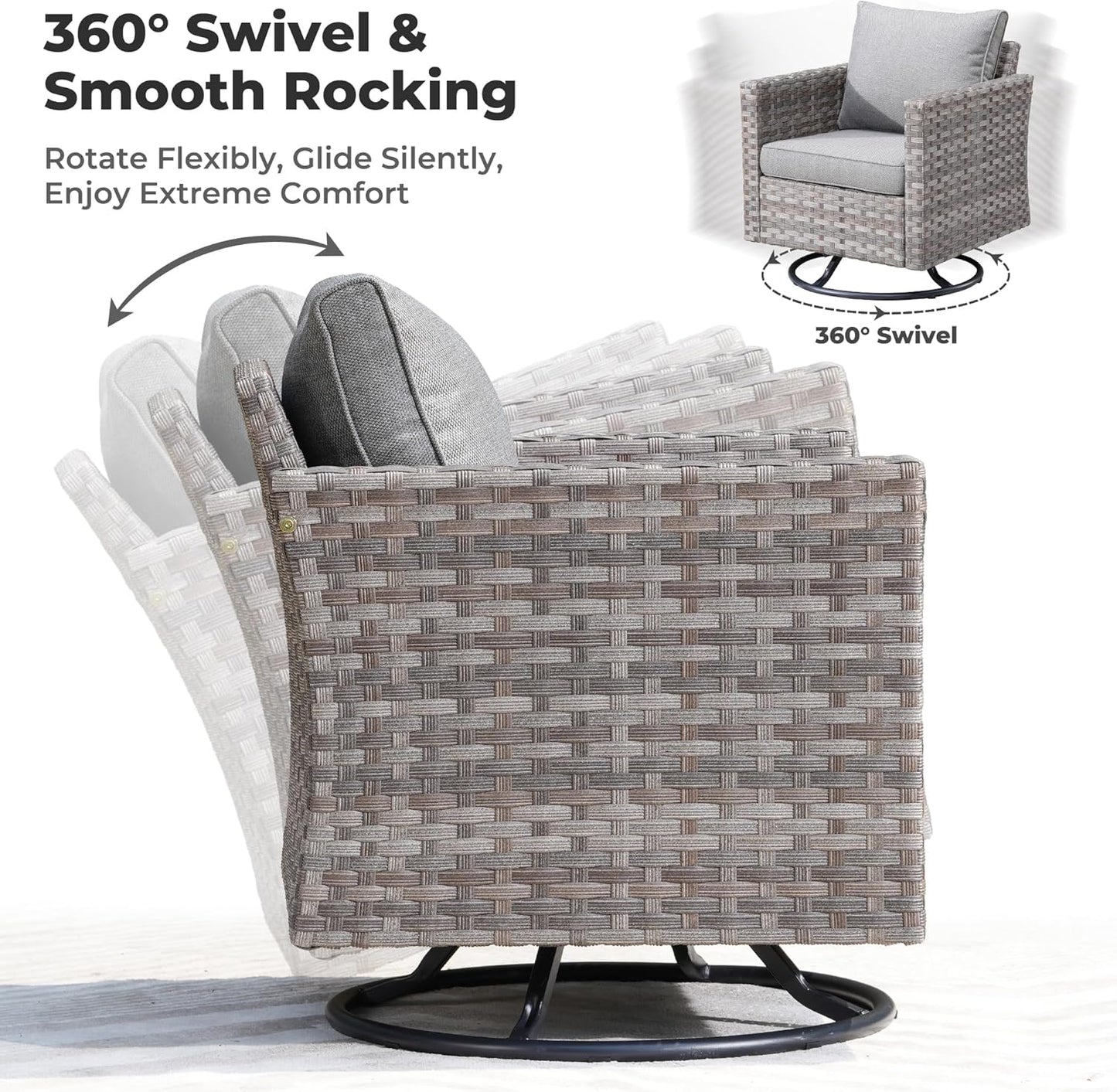 ovios 16 Pieces Patio Furniture Set, Outdoor Wicker Sectional Sofa with 54" Fire Pit Table Swivel Chairs, Modern Modular Deep Seat Rattan Couch Conversation Sets, Dark Grey