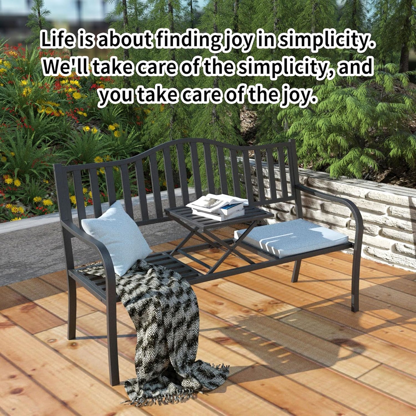 YLGJ&TIDY 50" Outdoor Bench, Metal Garden Bench, Patio Park Bench with Backrest & Armrests, Rust-Resistant, Perfect for Gardens, Parks, Porch, Lawn and Yard (BENCH04)