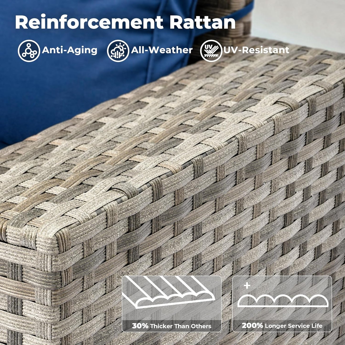 ovios 10 Pieces Patio Furniture Set, Outdoor Wicker Sectional Sofa with 42" Fire Pit Table Swivel Chairs, Modern Modular Deep Seat Rattan Couch Conversation Sets, Navy Blue