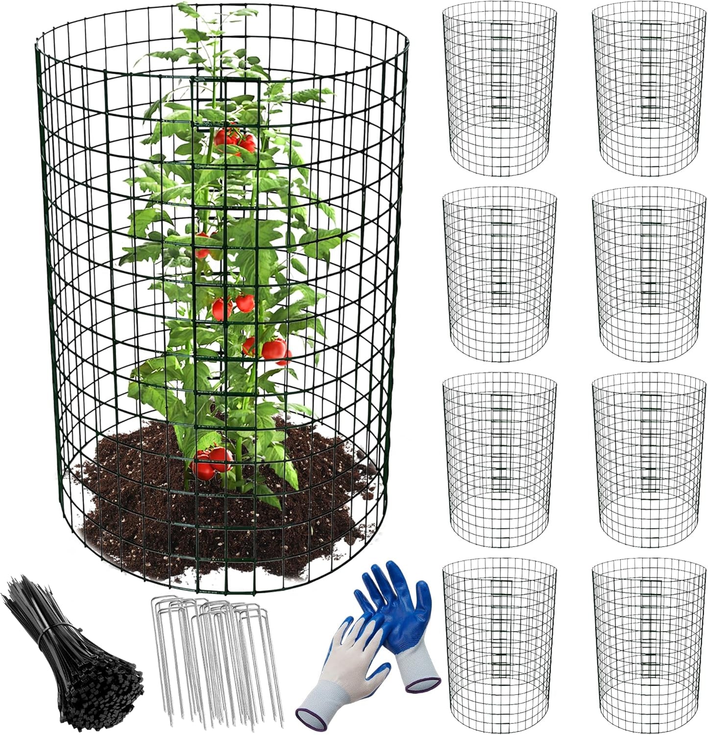 8pcs Plant Protectors from Animals, 24"x 12" Wire Plant Protector, Wire Cages for Plants with Stakes and Cable Ties, Metal Plant Cages for Plants, Vegetables, Flowers