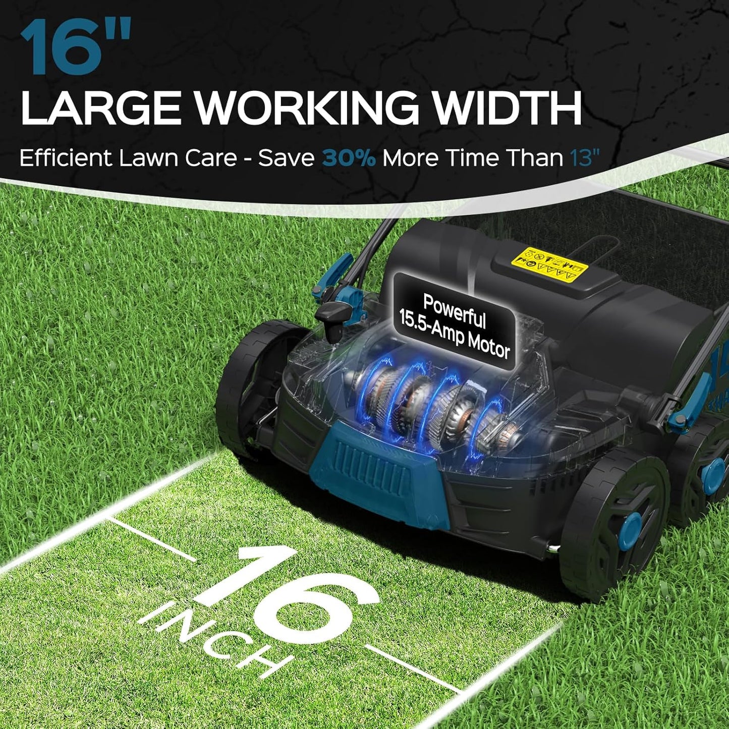 2025 Upgrade 16-Inch 15.5 Amp 2-in-1 Electric Dethatcher and Scarifier with 14.5-Gallon Collection Bag, Lawn Dethatcher with 5-Position Depth Adjustment, Keeps Lawn Healthy - Steel Blue