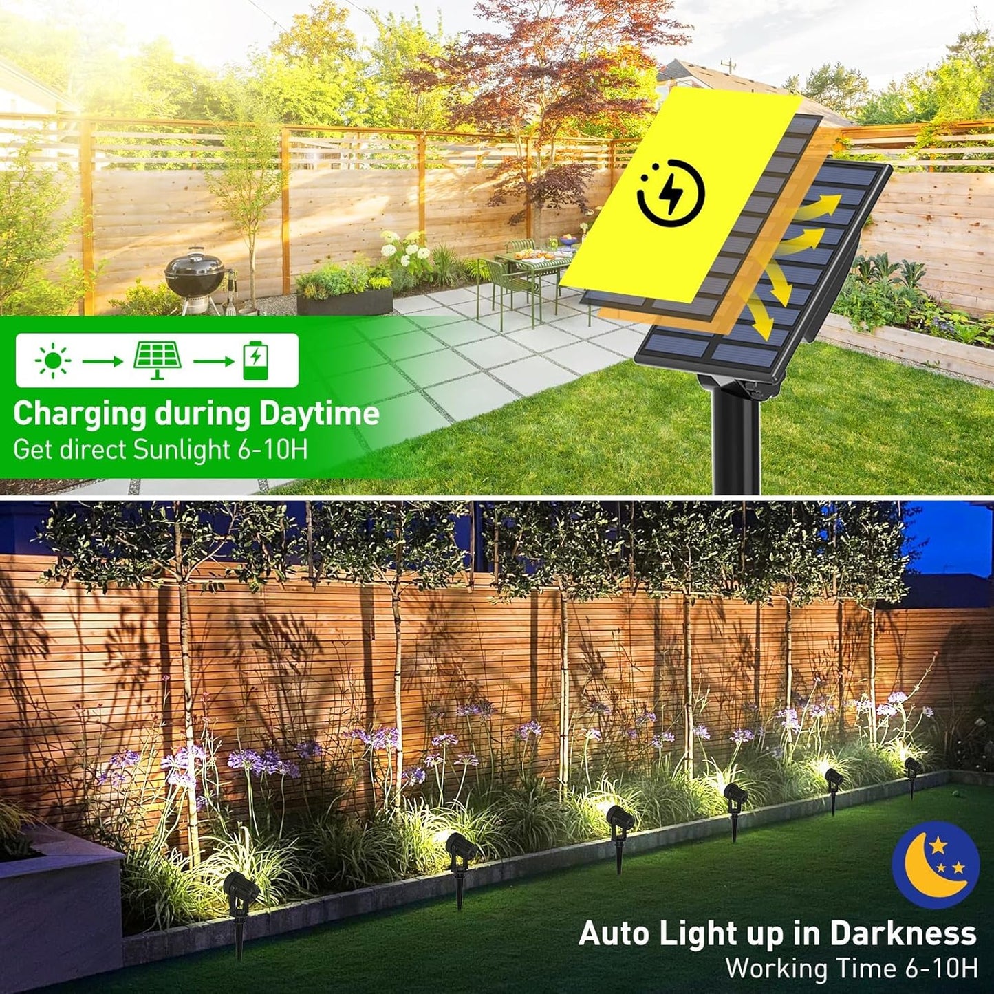 T-SUNUS Halloween Solar Spot Lights Outdoor IP65 Waterproof White 6000K 2-in-1 Landscape Spotlights, 9.8ft Cable Separate Panel Auto Dusk to Dawn for Christmas Flag Yard Garden Driveway Pathway Garage