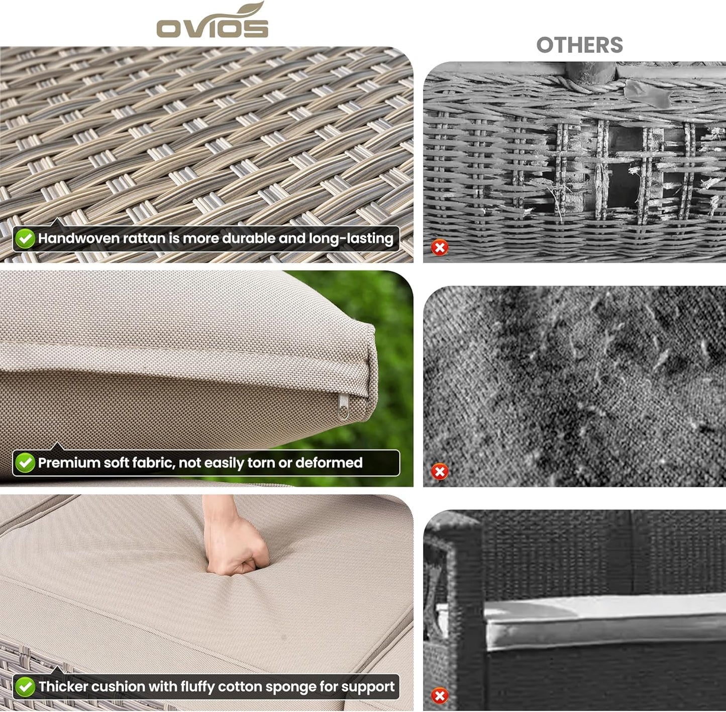 ovios 5 Pieces Patio Furniture Set Outdoor Sectional Sofa Couch with Deep Seat Chaise Comfy Cushions, Modern Modular Wicker Rattan Conversation Set Porch Deck Garden, Beige