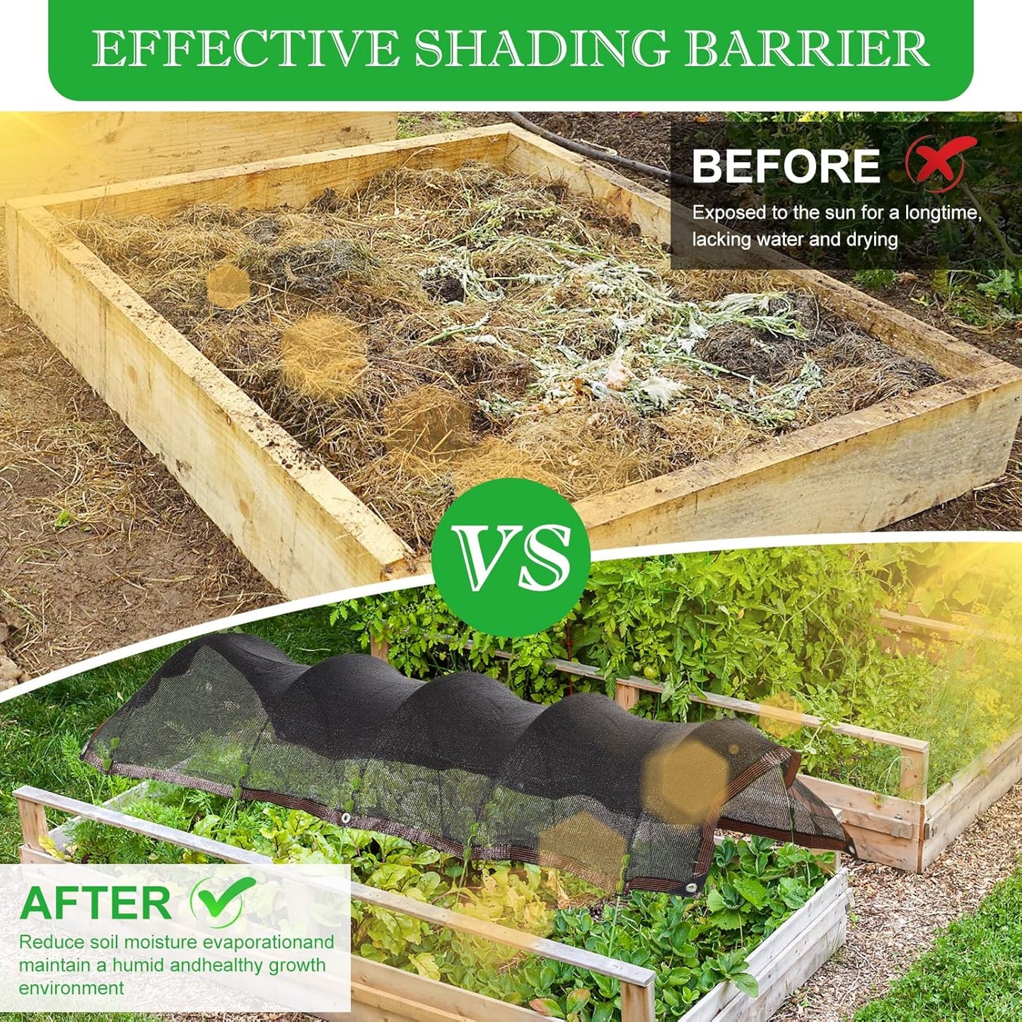 78.7"x39.4" Garden Shade Kit, 70% Garden Sun Shade Cloth with Hoops for Plants Heat Protection, Raised Garden Bed Shade Cover Plant Sun Shade for Outdoor Vegetables