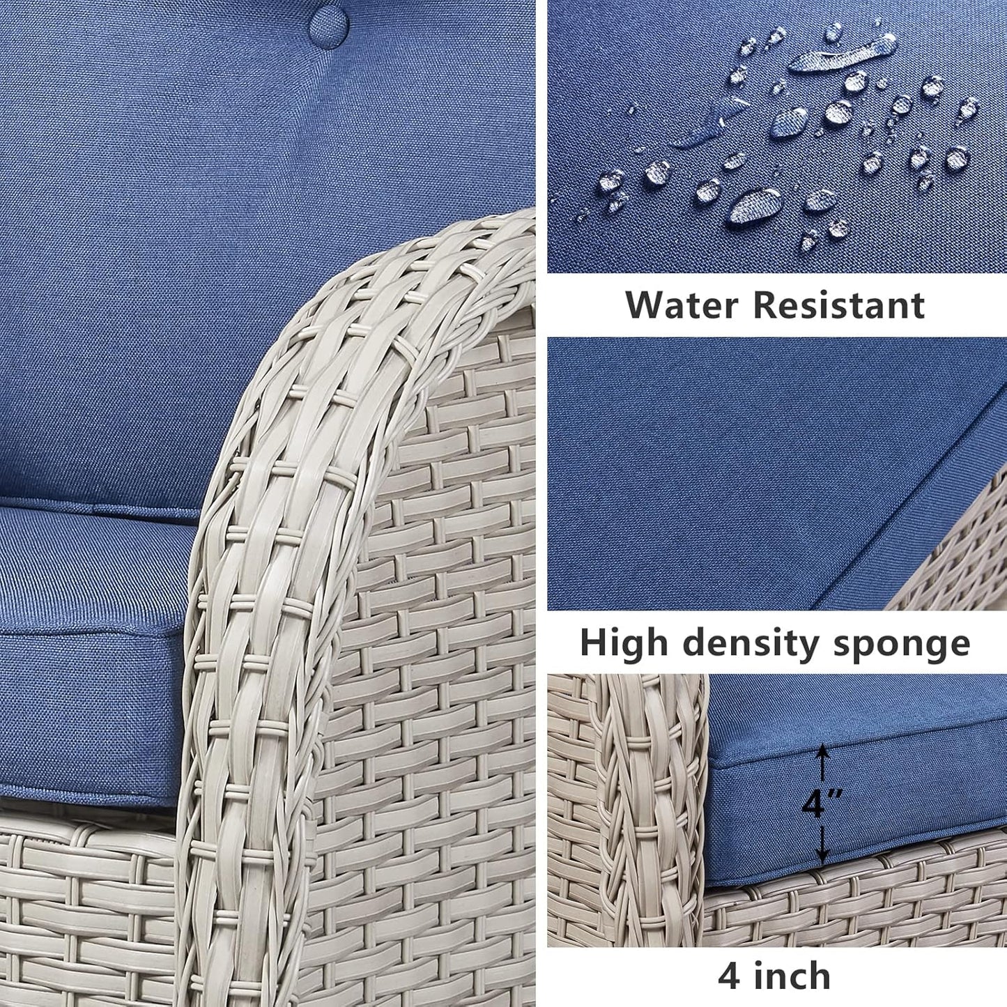 HUMMUH 4-Piece Patio Furniture Wicker Outdoor Conversation Set,All-Weather Rattan Outdoor Bistro Set with Loveseat Chairs Coffee Table for Backyard,Poolside,Deck