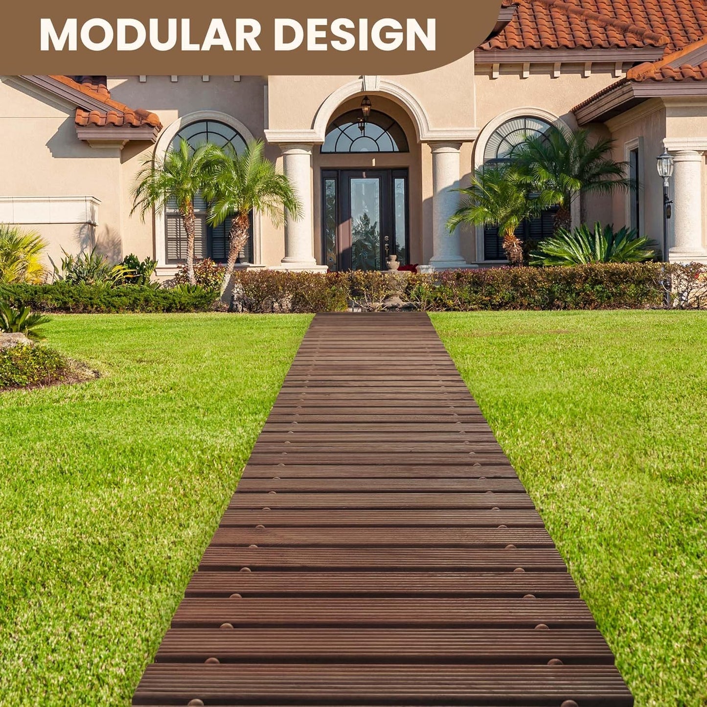 11.5FT Wooden Garden Pathway, Roll Out Walkway for Patio, Backyard and Outdoor Decor, Weatherproof, Non Slip and Easy to Install, Perfect for Beach, Wedding or Lawn (Brown)