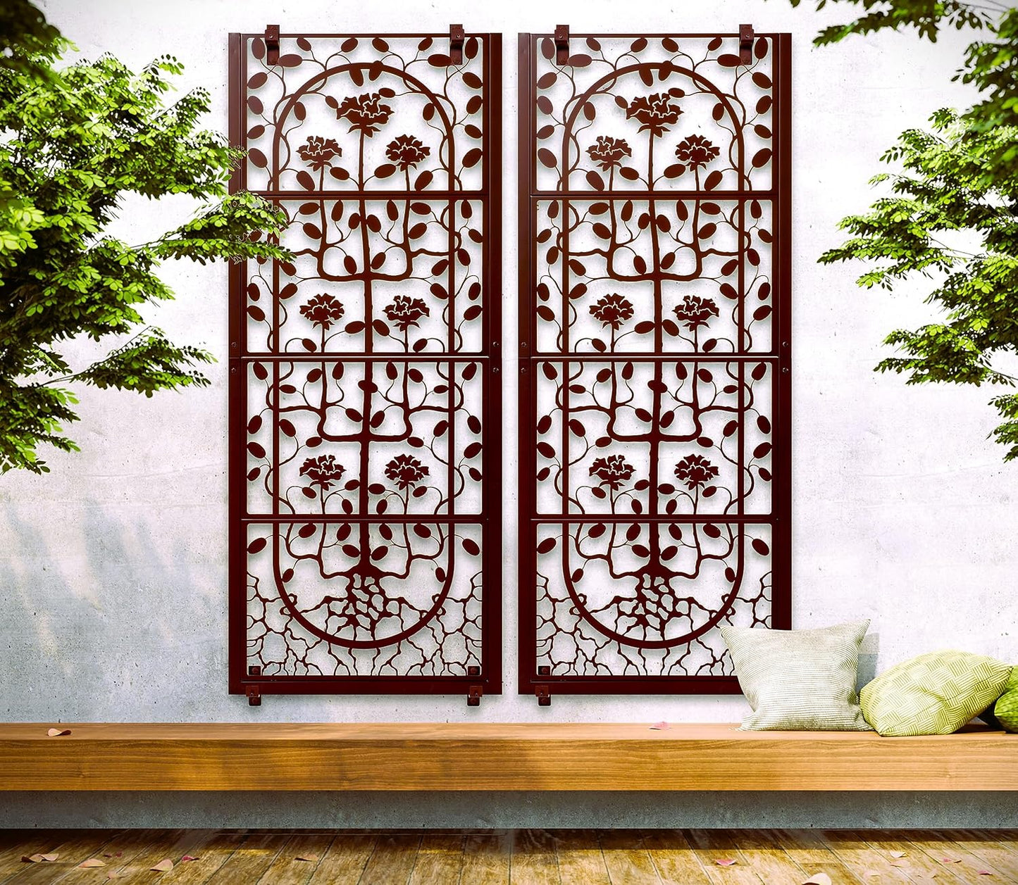 H Potter Wall Trellis Patio Deck Garden Balcony for Climbing Plants Metal Art Decor Decorative Privacy Screen Panel Outdoor Indoor Backyard Roses Vines Wall Brackets Included