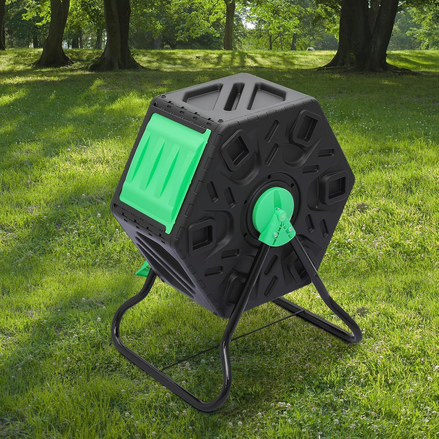 Magshion 1 x 17 Gal Outside Chamber Compost Tumbler from BPA Free Material, Outdoor All-Season Fast-Working High Volume Composter Tumbling Bin, Sliding Door