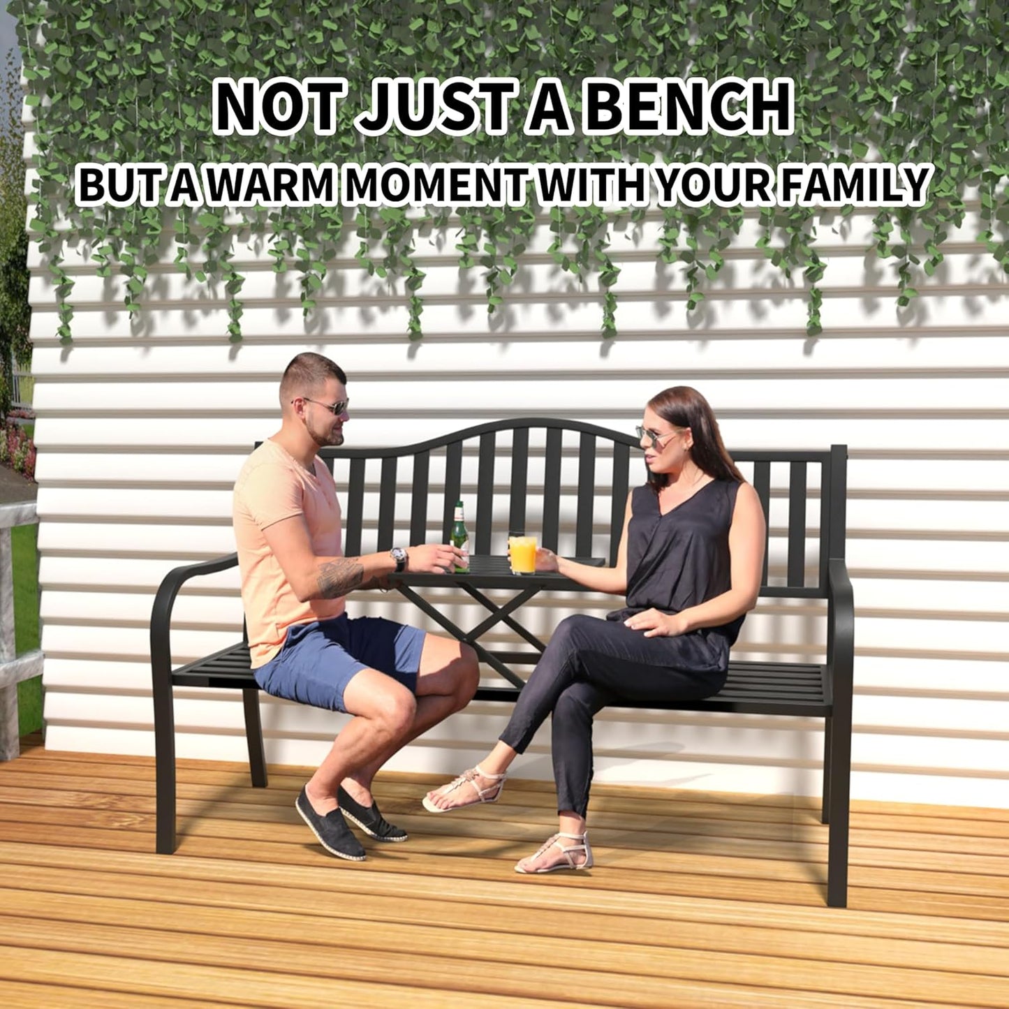 YLGJ&TIDY 50" Outdoor Bench, Metal Garden Bench, Patio Park Bench with Backrest & Armrests, Rust-Resistant, Perfect for Gardens, Parks, Porch, Lawn and Yard (BENCH04)