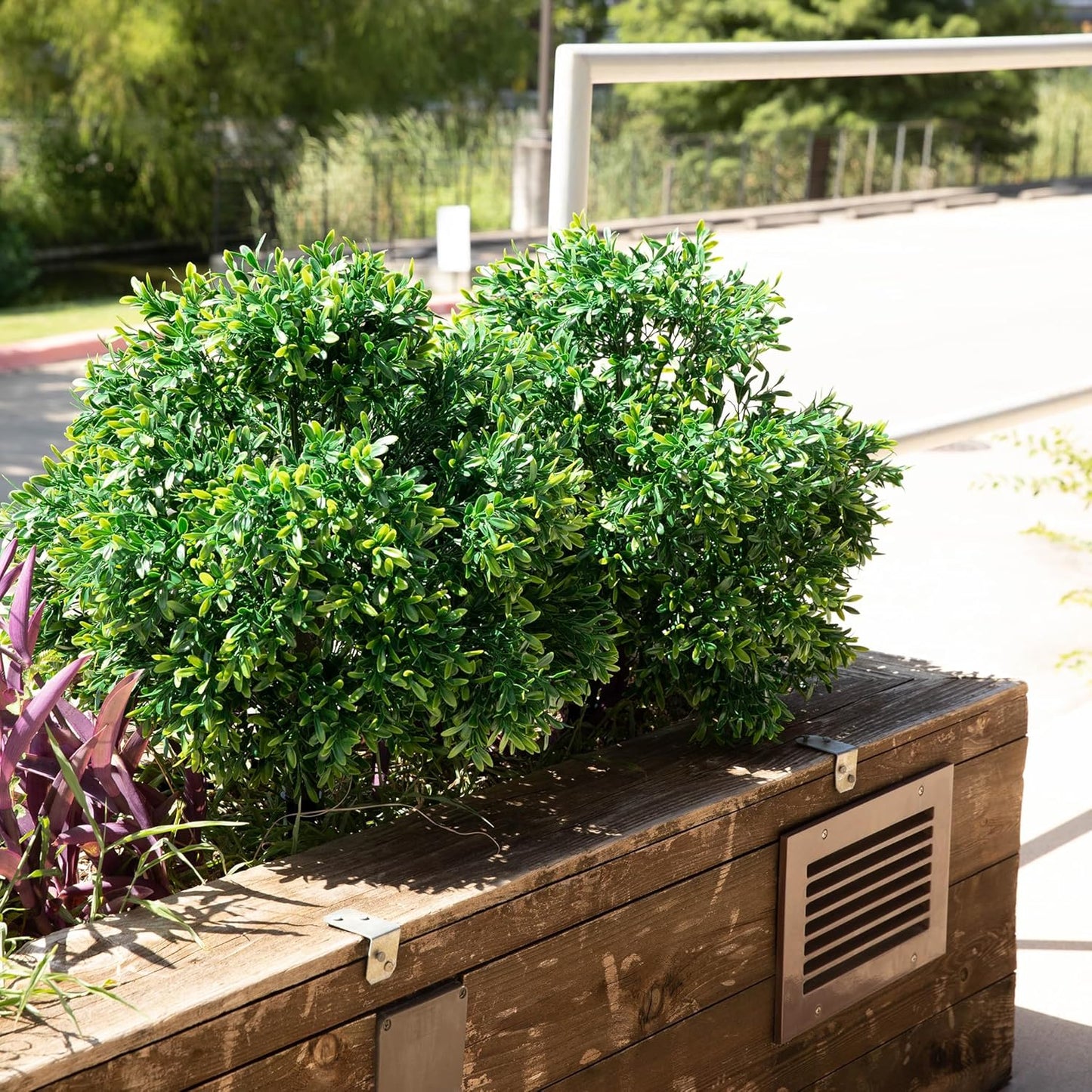 Premium 16" Diameter Artificial Japanese Boxwood Topiary – Set of 2 Faux Plants with Ground Spikes – UV-Resistant, Realistic Outdoor & Indoor Garden Décor – Weatherproof and Durable