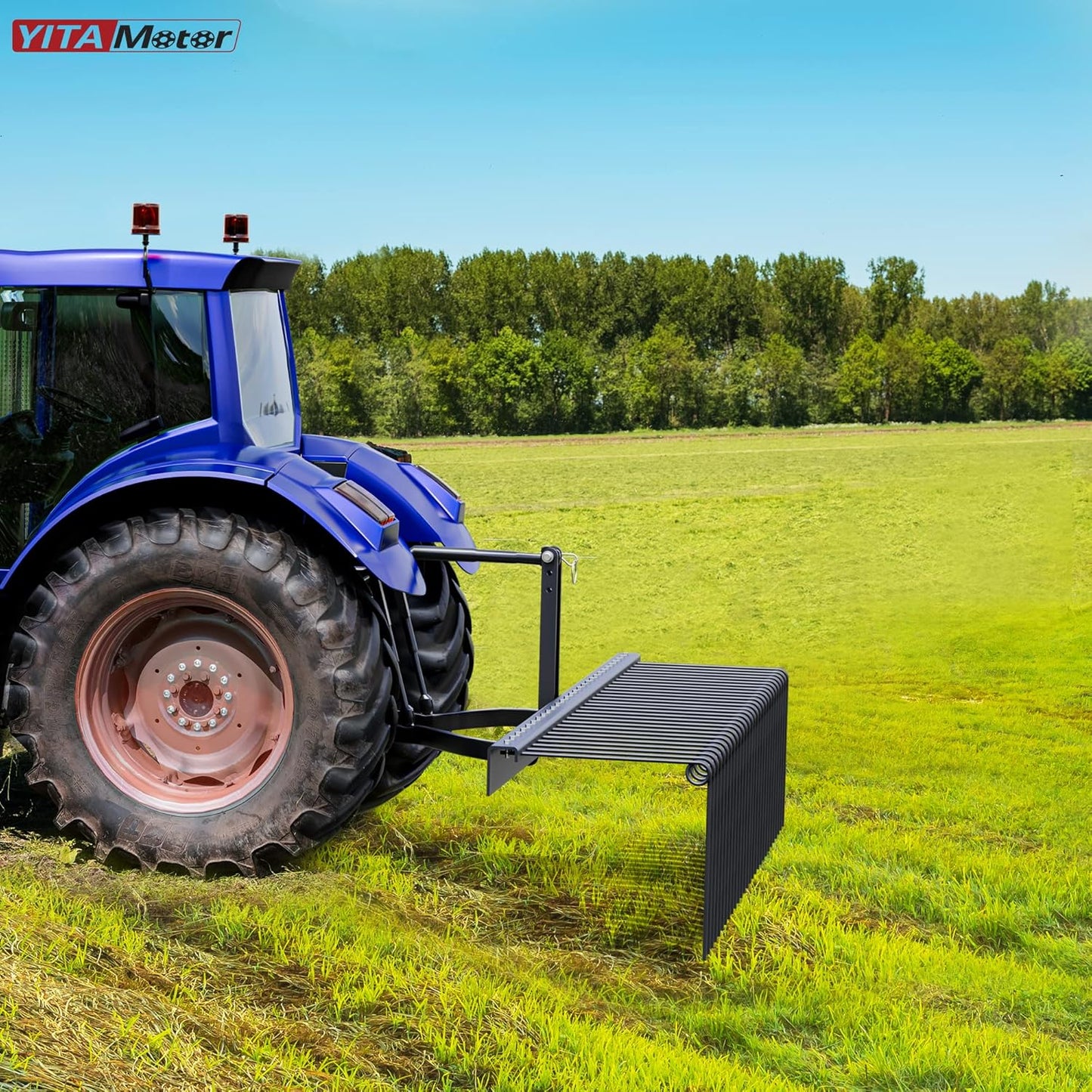 YITAMOTOR 72 Inch Durable Powder Coated Steel Pine Straw Rake Steel Spring Landscape Rake Attaches to Cat 0 Cat 1，3 Point Hitch for Tractor, Black Grey