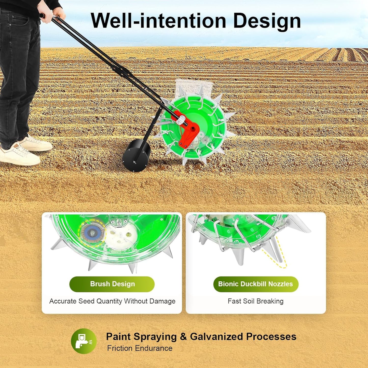 Manual Seeder,Garden Hand-Push Seeding Machine Walk-Behind Row Crop Planter Roller Seeding Hand Push Seeder for Soy Peanut Corn Cotton Soybean (12 Nozzles)