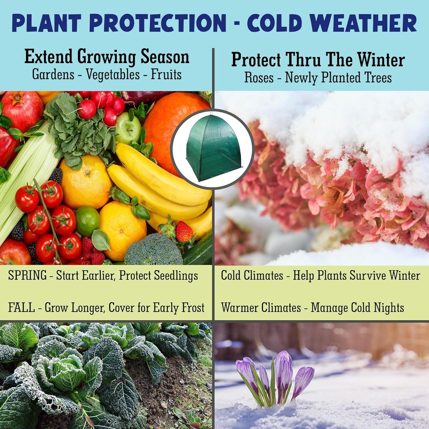 Winter Plant Cover Freeze Protection Tents 2 Pack-Protect Shrubs from Snow, Frost, Animals, Freezing Temperatures - Complete with Soft Garden Ties (28" x 28" x 33", 2 Pack, green with stakes)