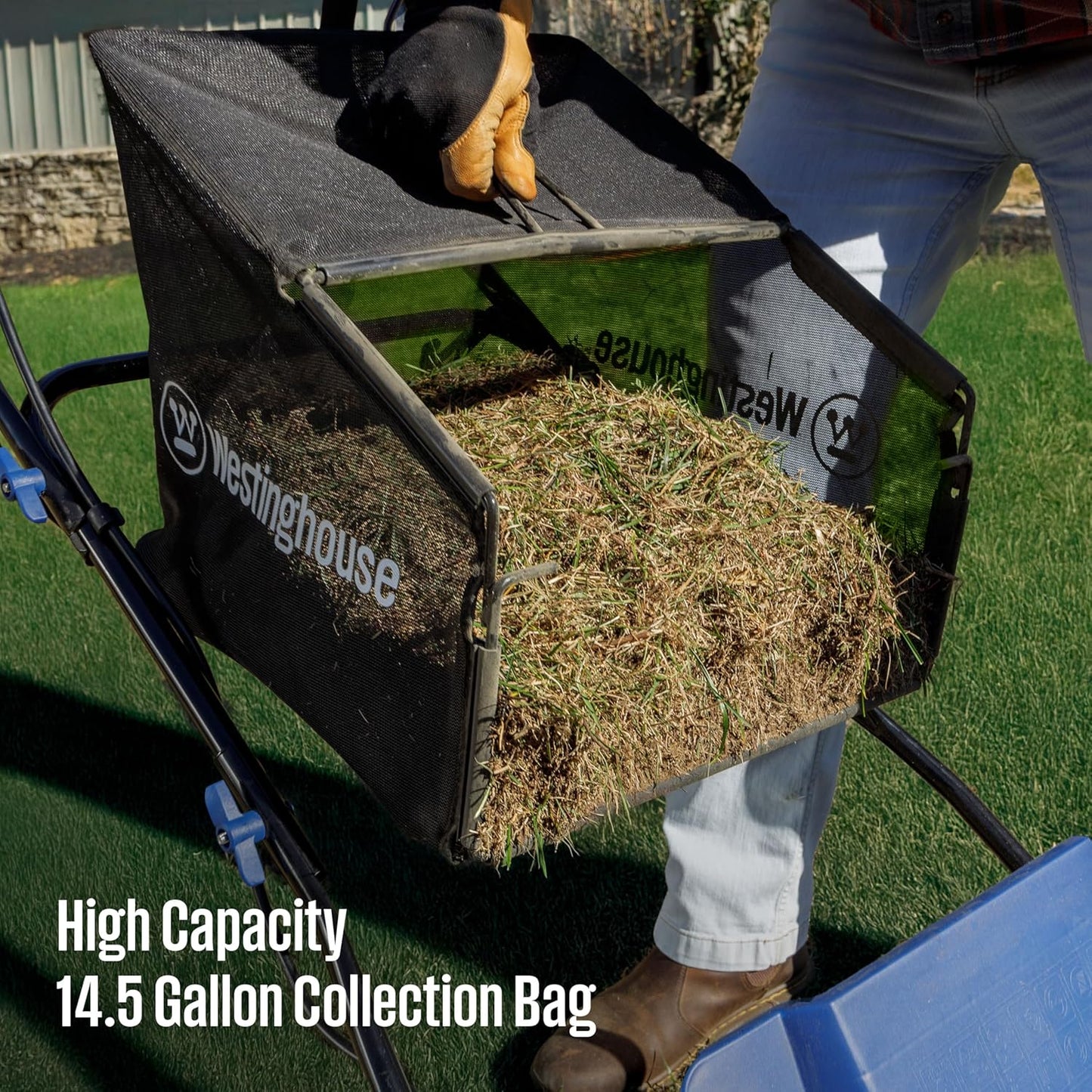 Westinghouse 16-Inch 15 Amp 2-in-1 Corded Electric Dethatcher and Aerator with 14.5 Gallon Thatch Collection Bag, 5-Position Depth Adjustment and 3-Position Angle Settings