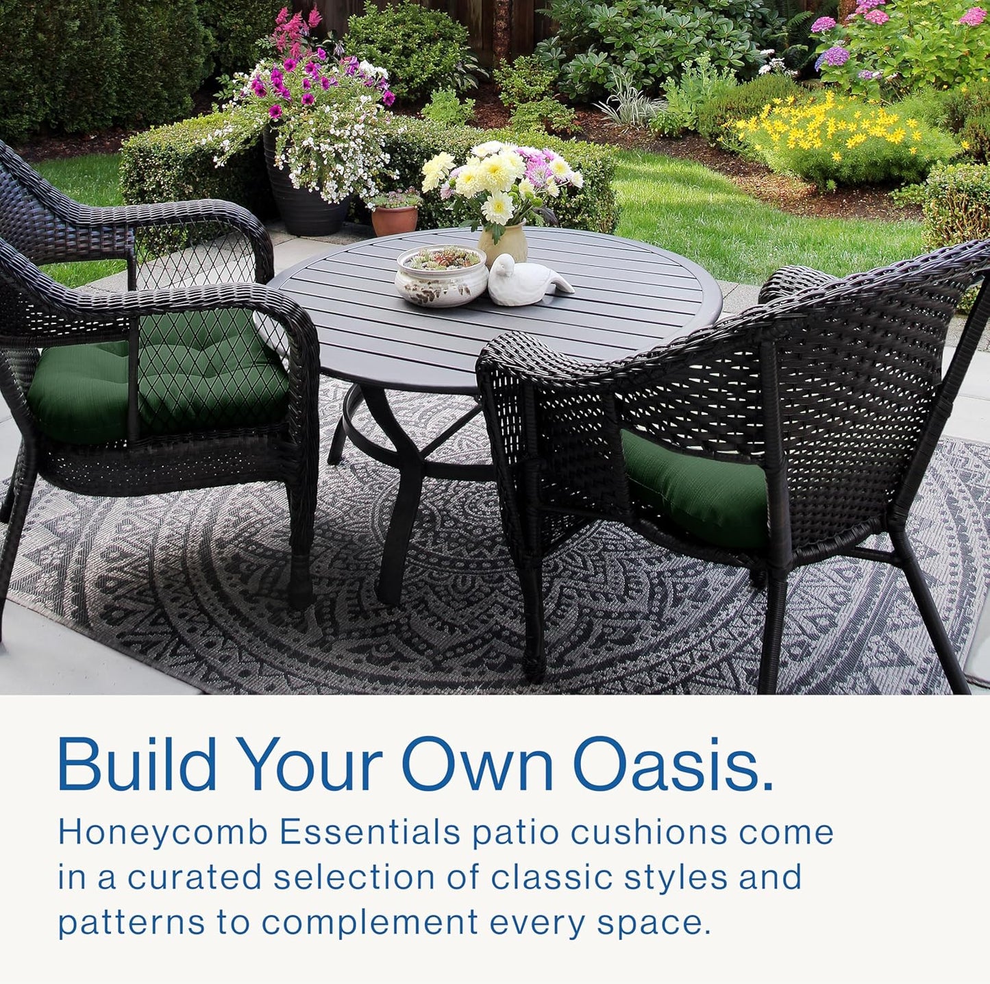 Honeycomb Outdoor Essentials Set of 2 Tufted Seat Pads, 19 x 18, Hampton Texture Navy Dining Chair Cushions for Patio Furniture