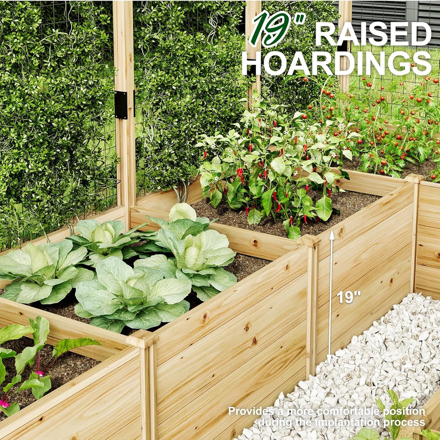 AMERLIFE Raised Garden Bed with Deer Proof Fence, 7.5Wx12Dx6H Outdoor Wooden Raised Garden Bed Planter with 19" Depth Planter Box