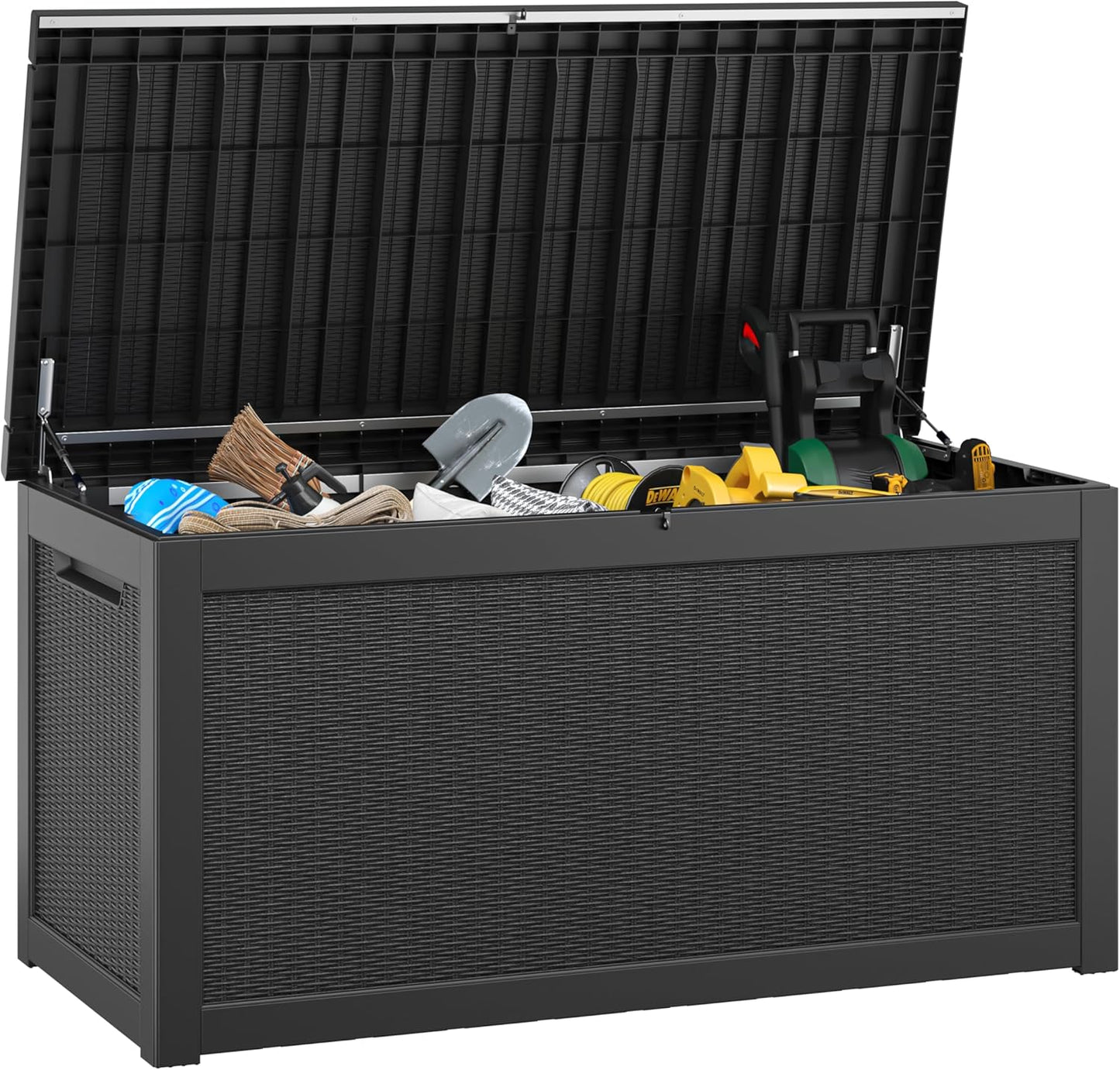 KAMABOKO 260 Gallon Outdoor Storage Box, Resin Deck Boxes Indoor and outdoor, Waterproof Storage Box Lockable Lid for Garden Tools, Package Delivery, Patio Cushions, Black