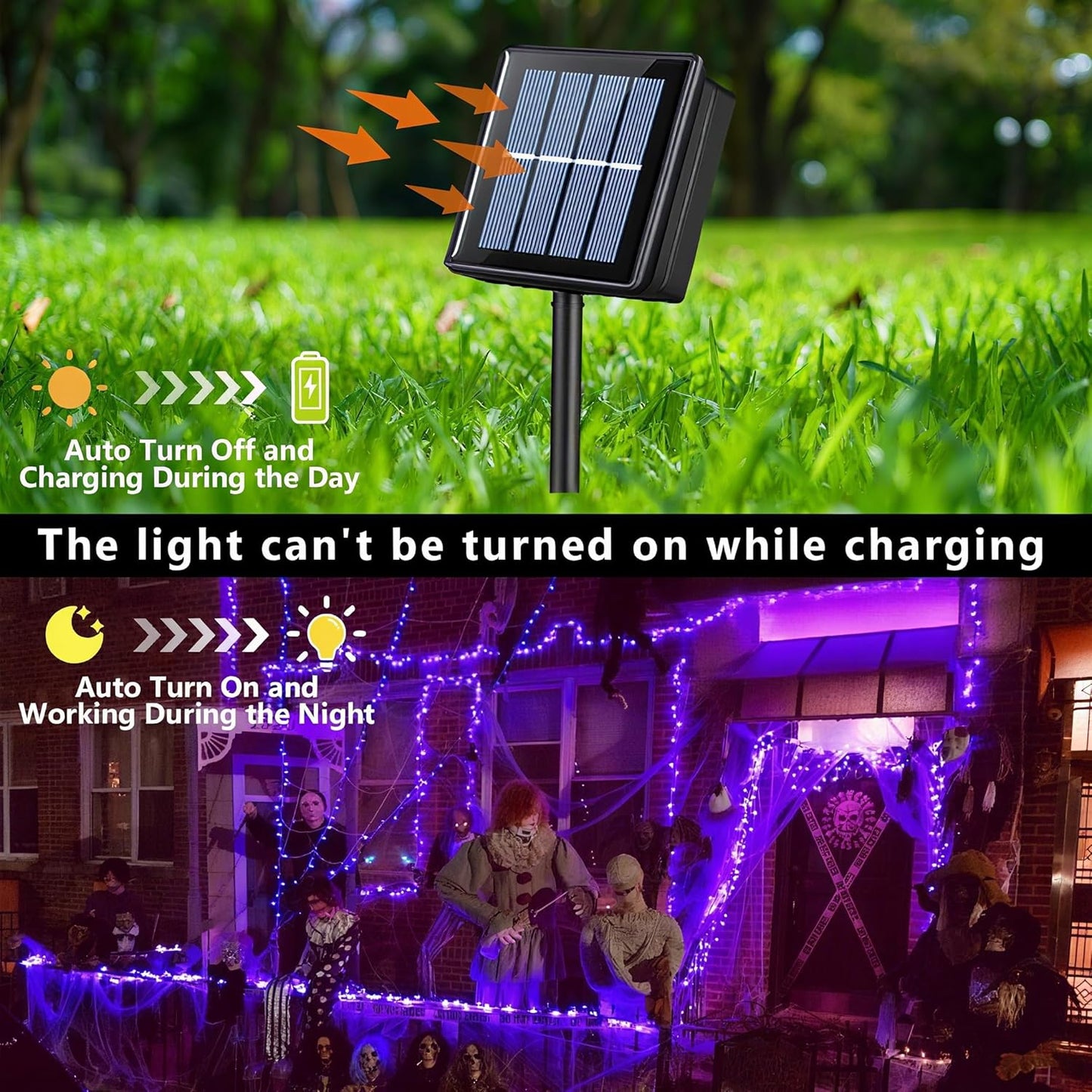 QITONG 2 Pack Purple Solar Fairy Lights Outdoor Waterproof, Each 66ft 200 LED Solar String Lights, 8 Modes Silver Wire Solar Twinkle Mini Lights