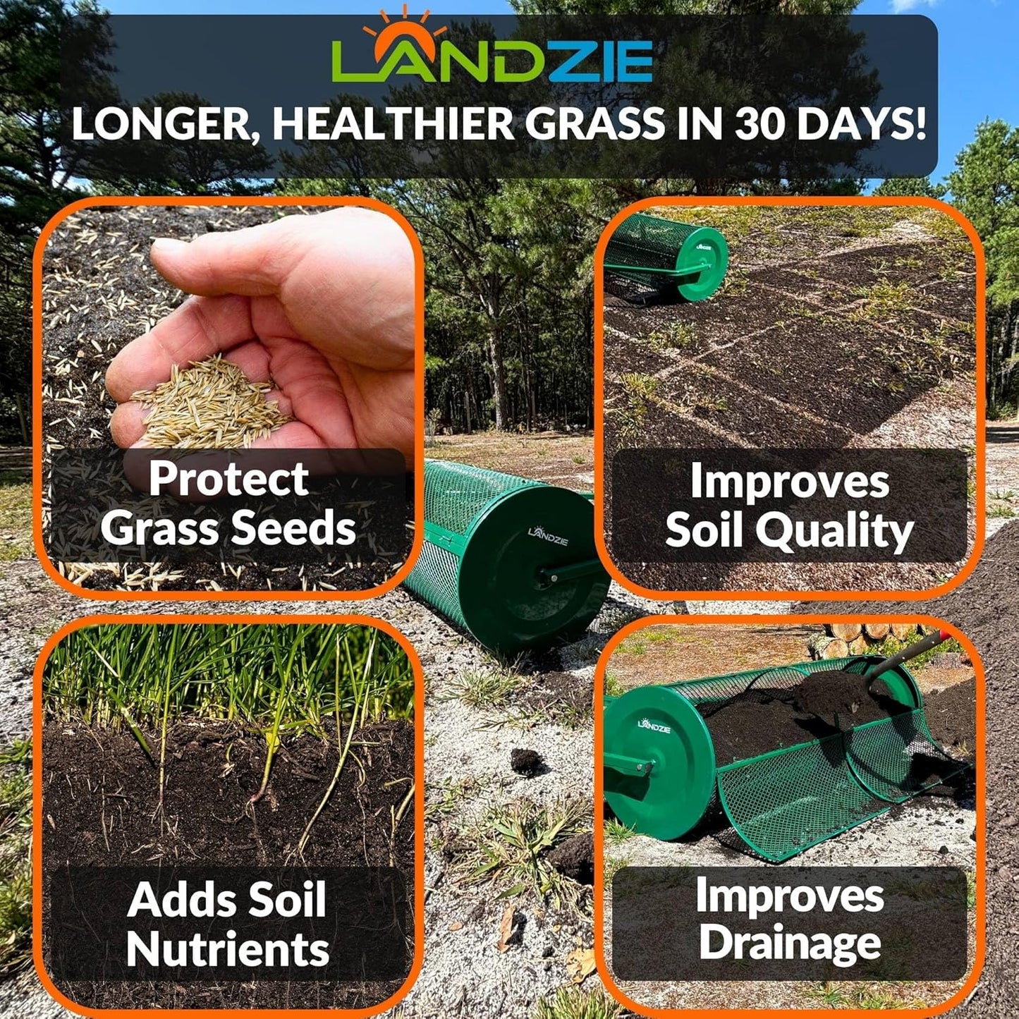 LANDZIE Lawn and Garden Spreaders - 60 x 20 Inch Tow-Behind Compost and Peat Moss Spreader for Large Lawns Commercial Landscaping - Effortlessly Spread Perfect Layer of Topdressing - Large Lawn Care