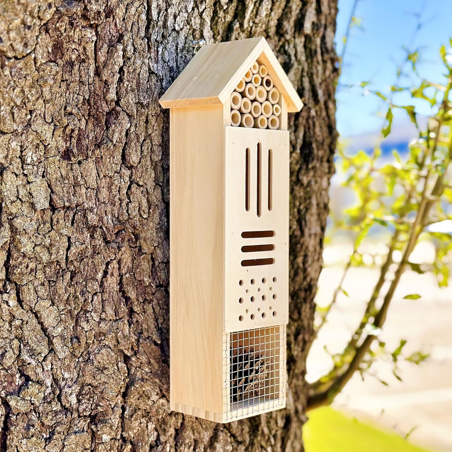 Wooden Insect House, Insect Hotel for Bugs, Bees, Butterflys, Ladybirds, Natural Beneficial Insect Habitat for Garden and Yard